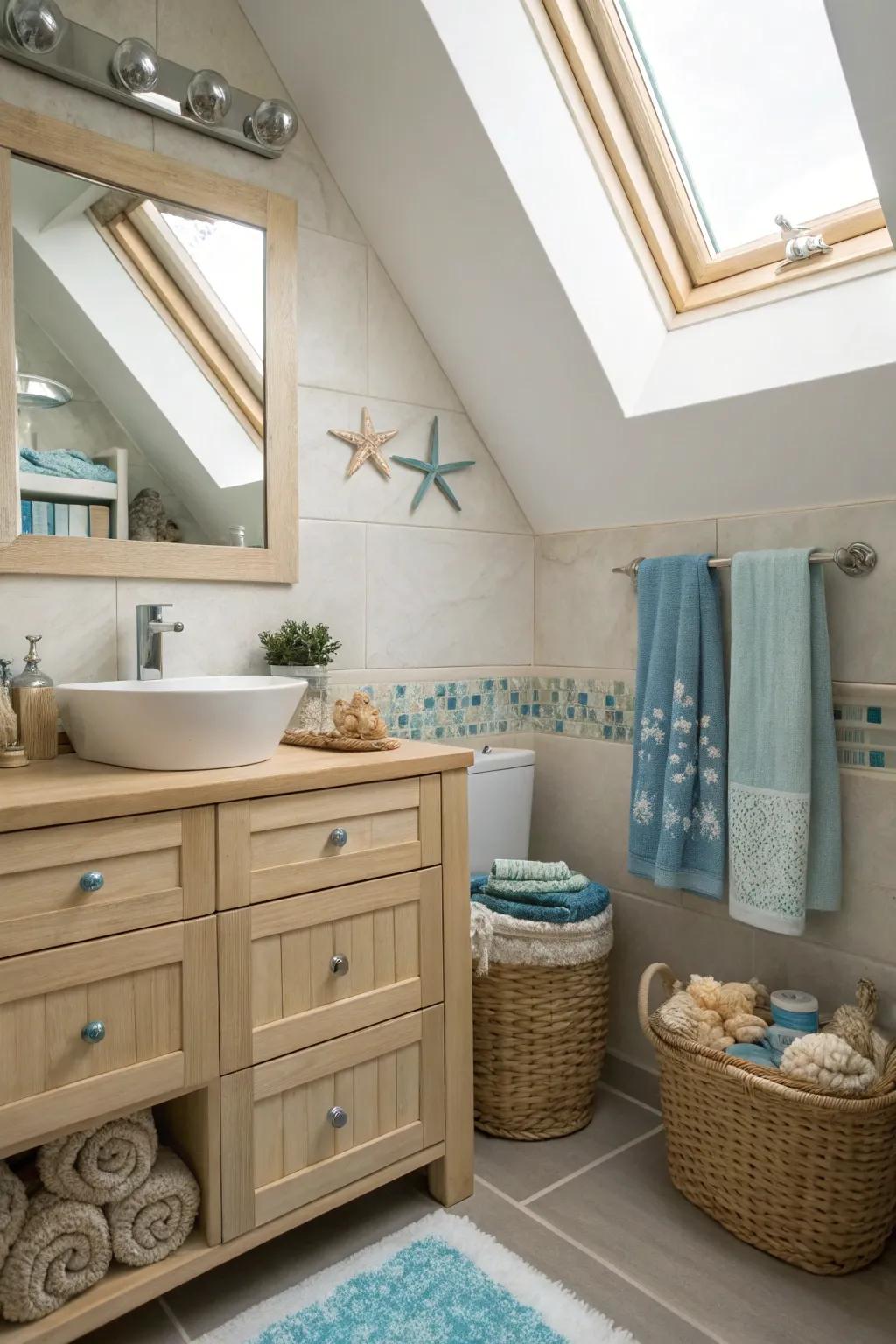 A skylight invites natural light and a direct link to the open sky.