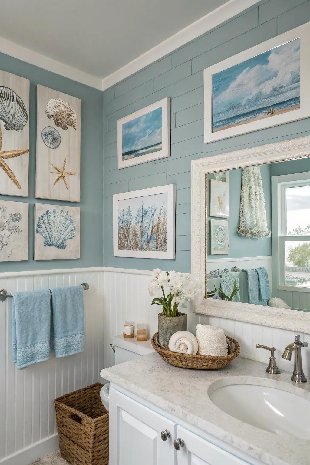 Seaside-themed artwork brings the essence of the ocean indoors.