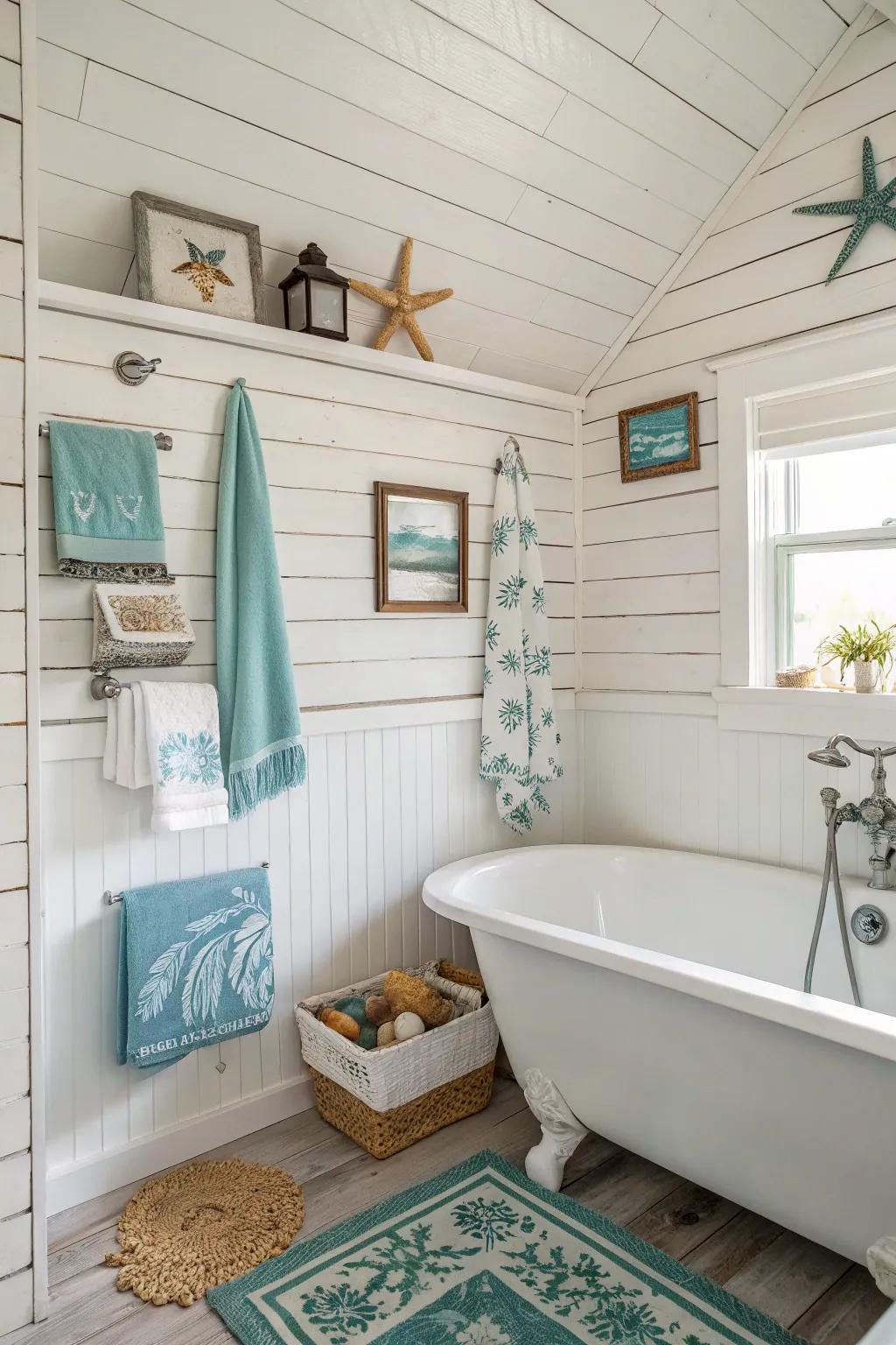 Ribbed wood paneling adds timeless rustic charm and coastal character.