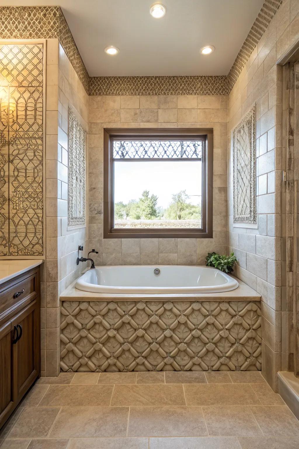 Textured tiles add depth and interest to your bathroom design.