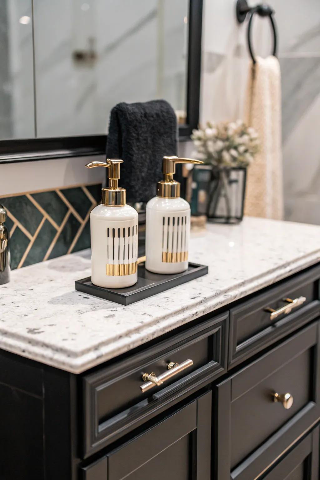 A contrasting vanity becomes a stylish focal point.