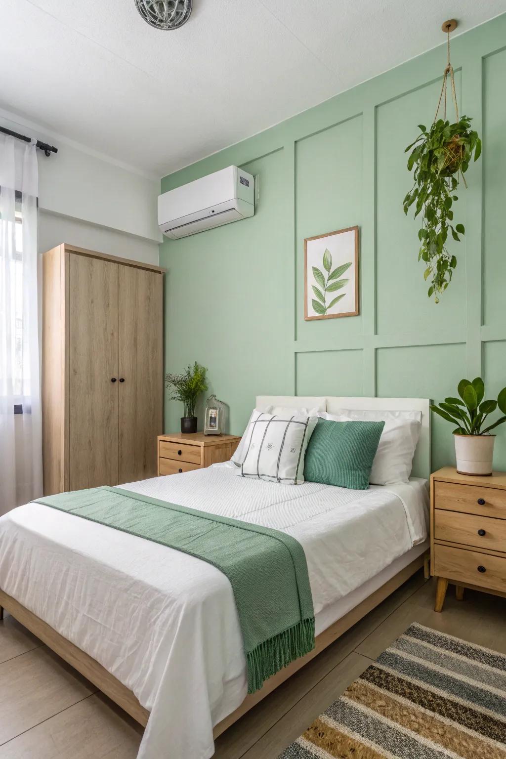 Minimalist décor keeps the bedroom spacious and serene.
