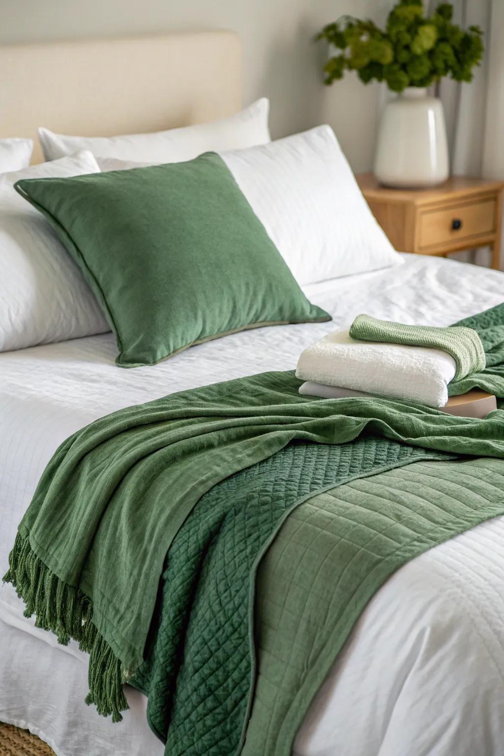 Layered fabrics add texture and warmth to the bedroom.