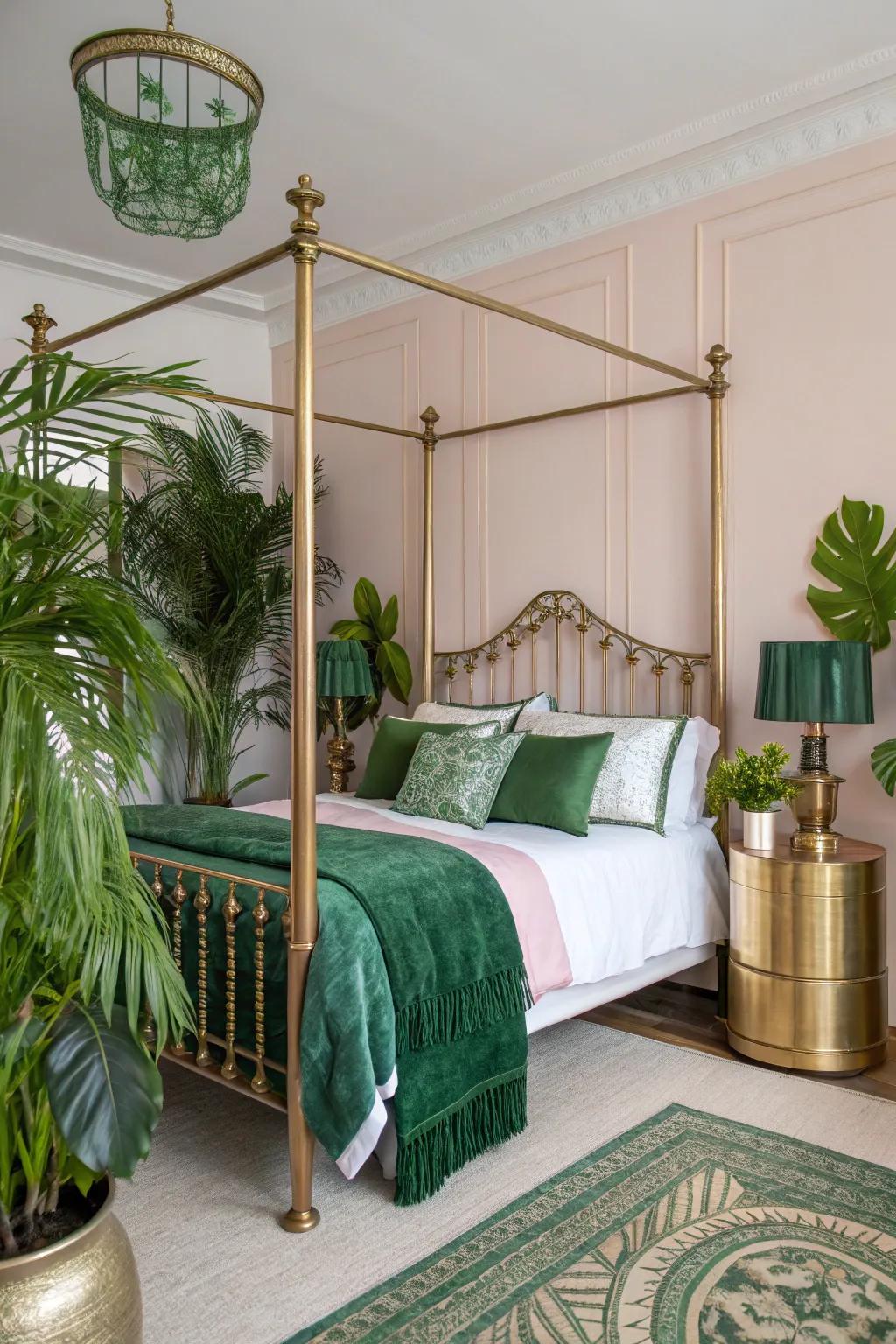 Brass details bring a luxurious touch to the room.