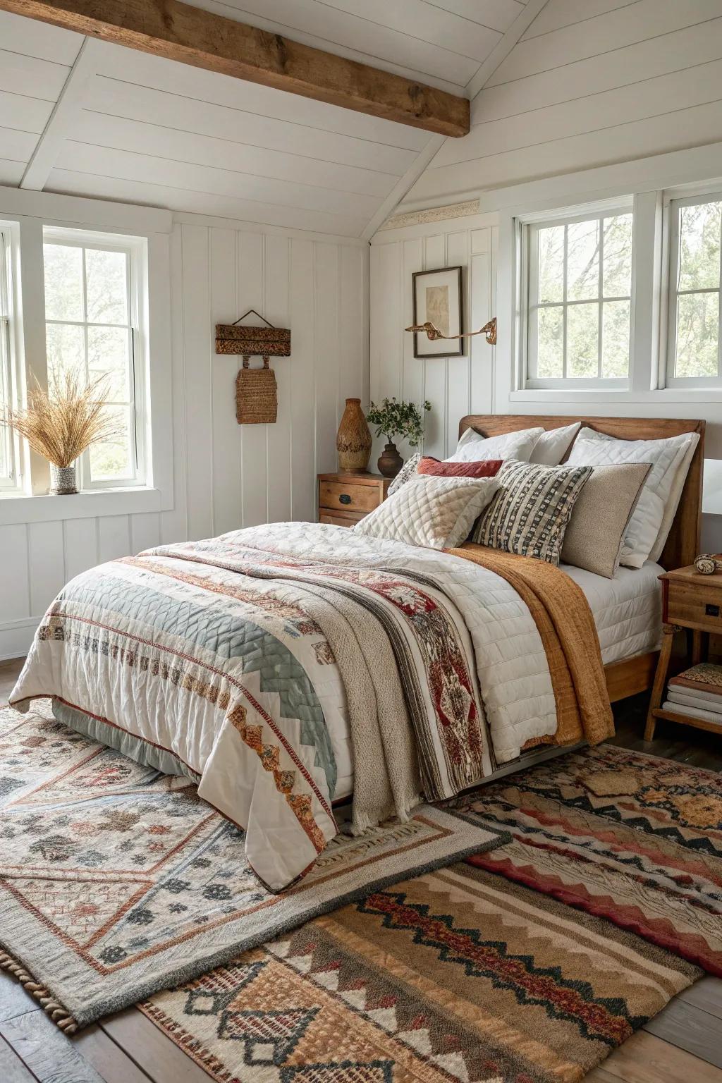 Layered fabrics create a warm, inviting space.