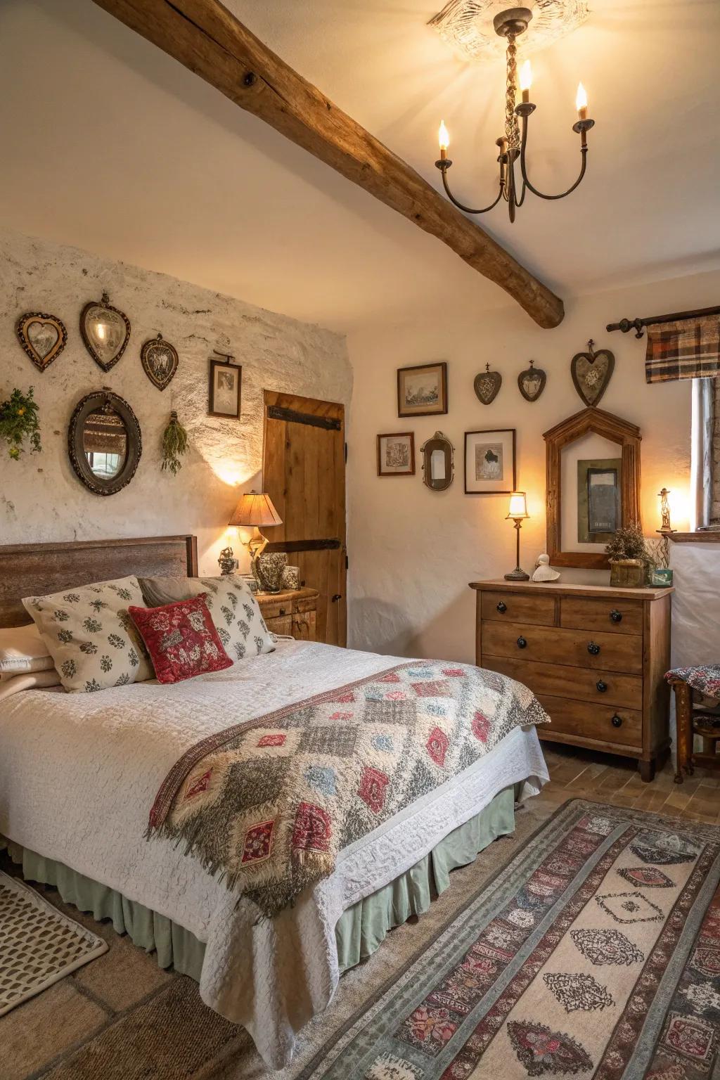 Vintage mirrors enhance brightness and depth.