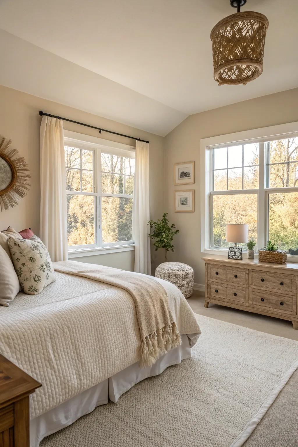 Light beige walls create a welcoming and airy feel.