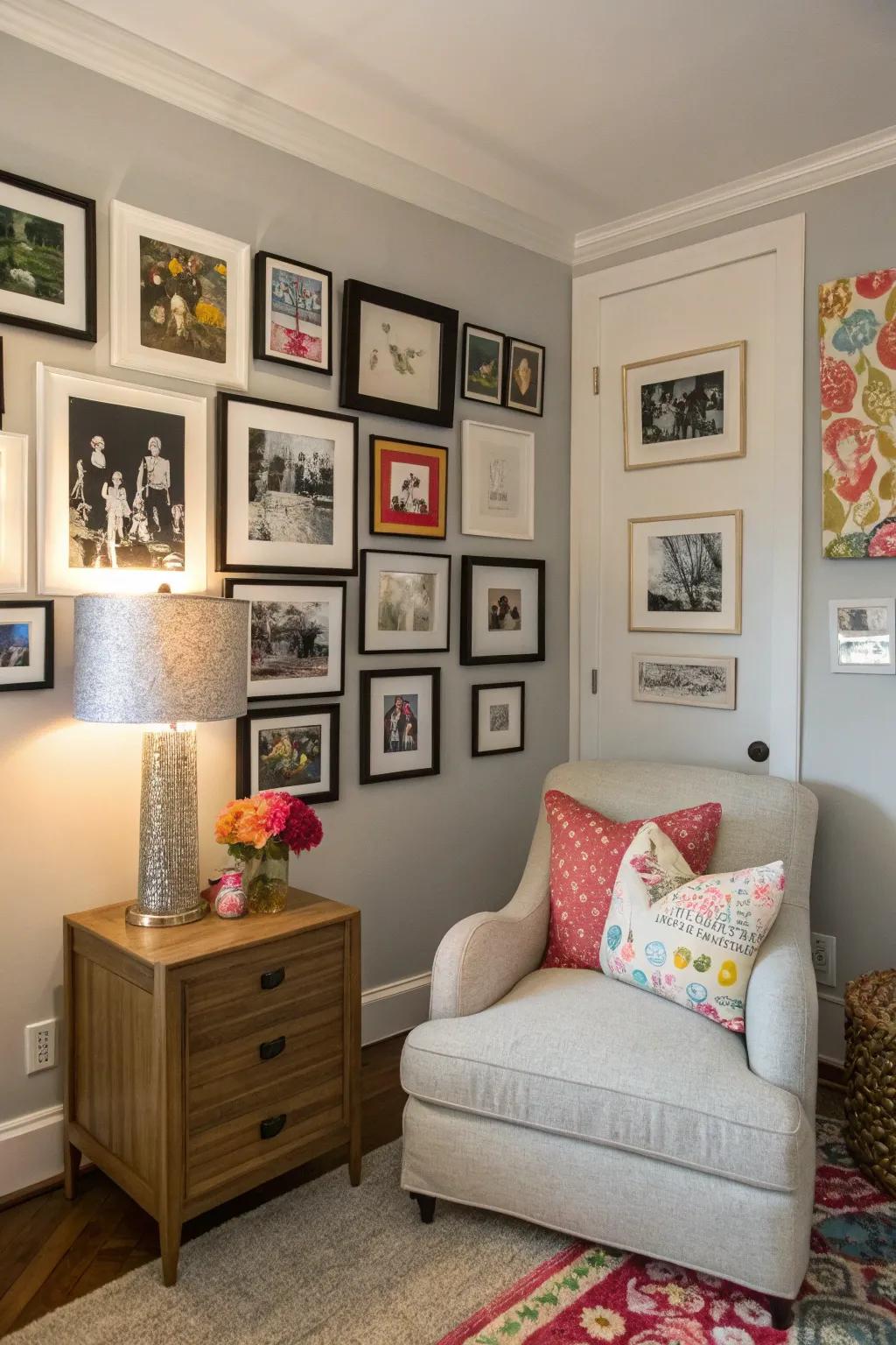 A gallery wall adds personality and style to any corner.