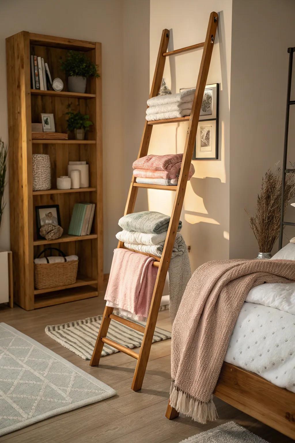 A blanket ladder combines functionality with decor.