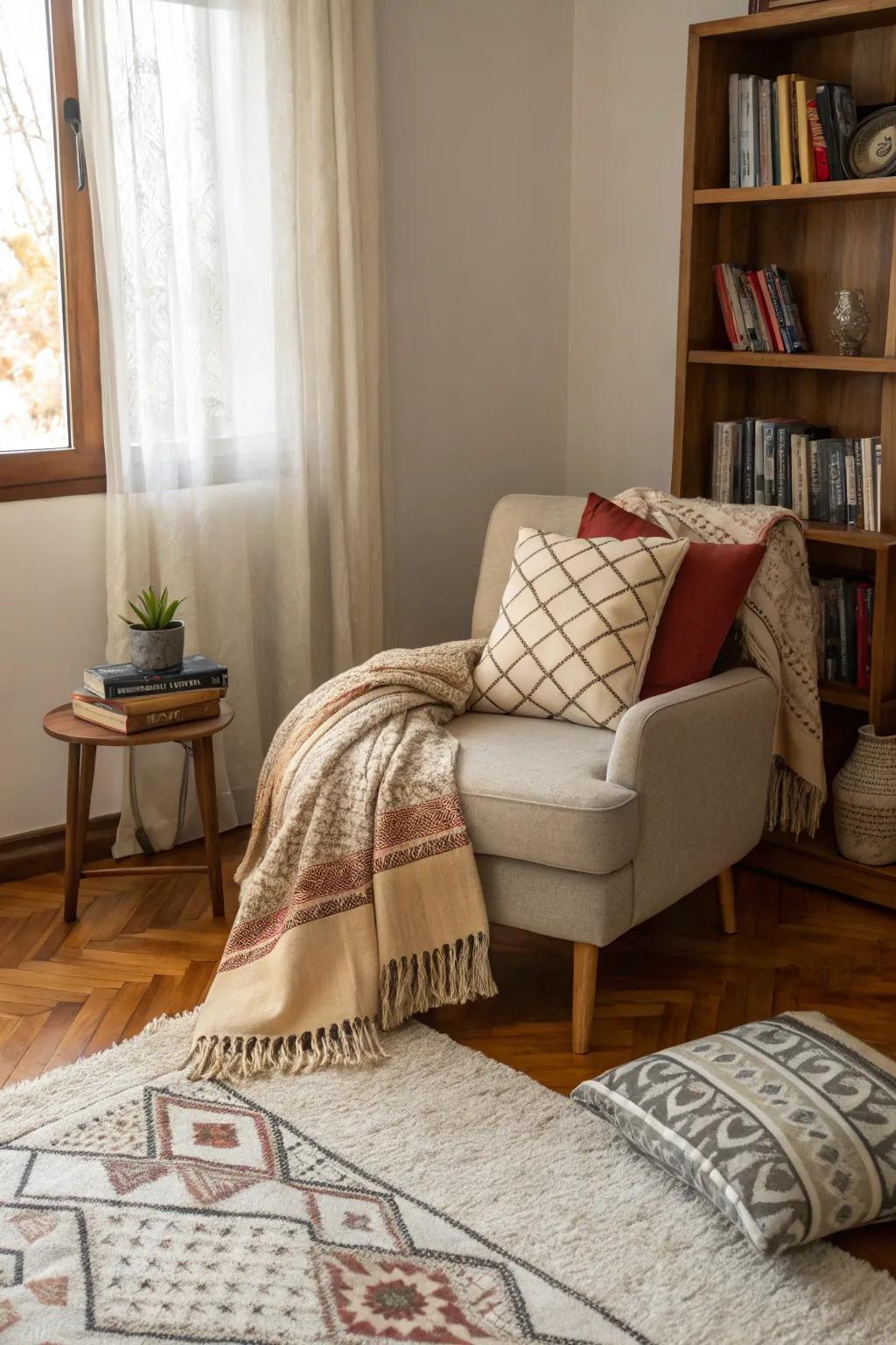 Textures create a cozy, inviting atmosphere.