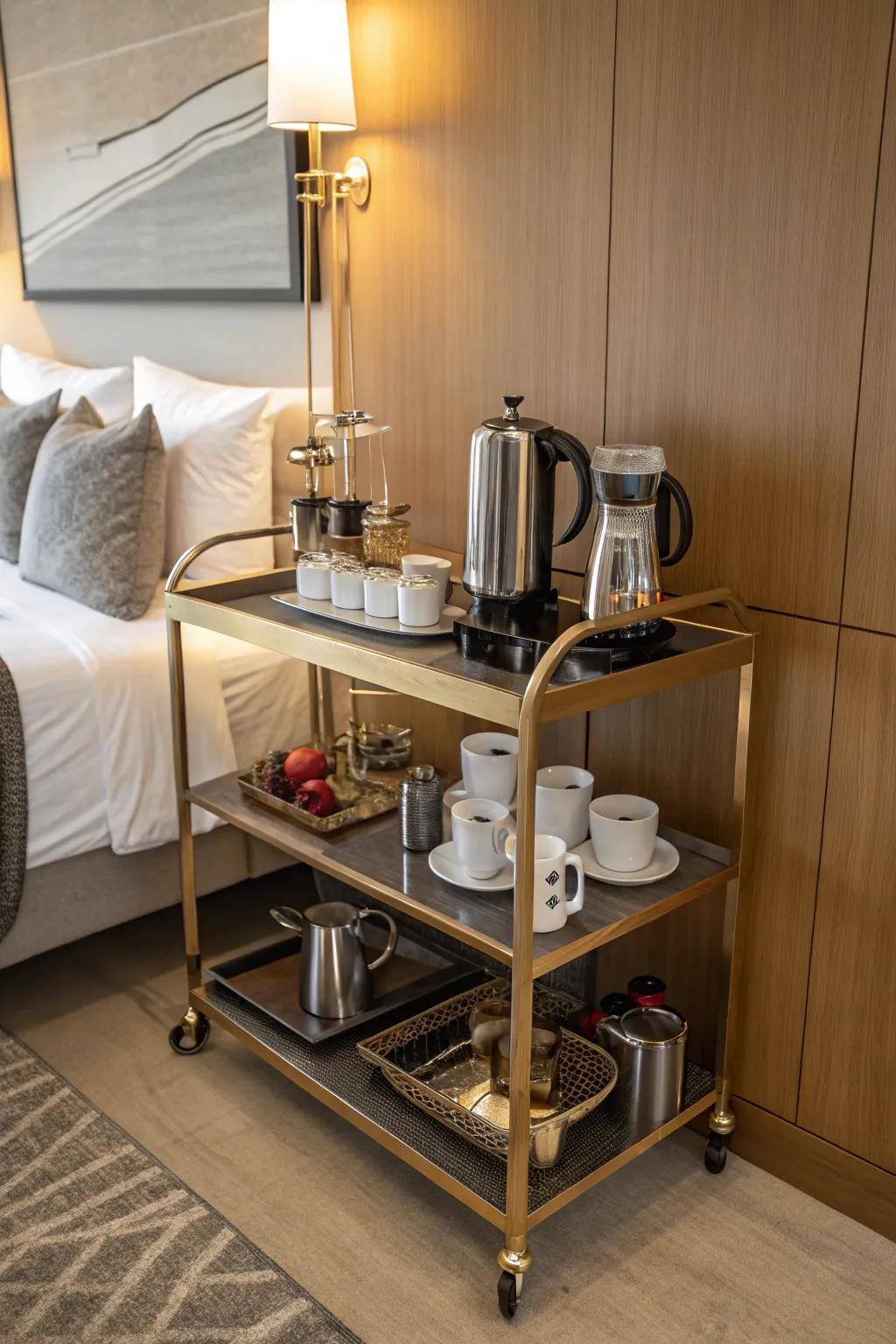 A bar or coffee station adds convenience and style.