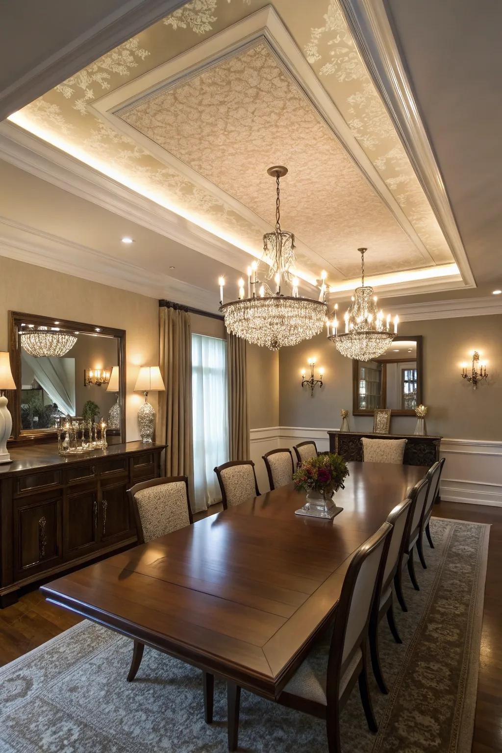 Recessed ceilings add depth and sophistication.