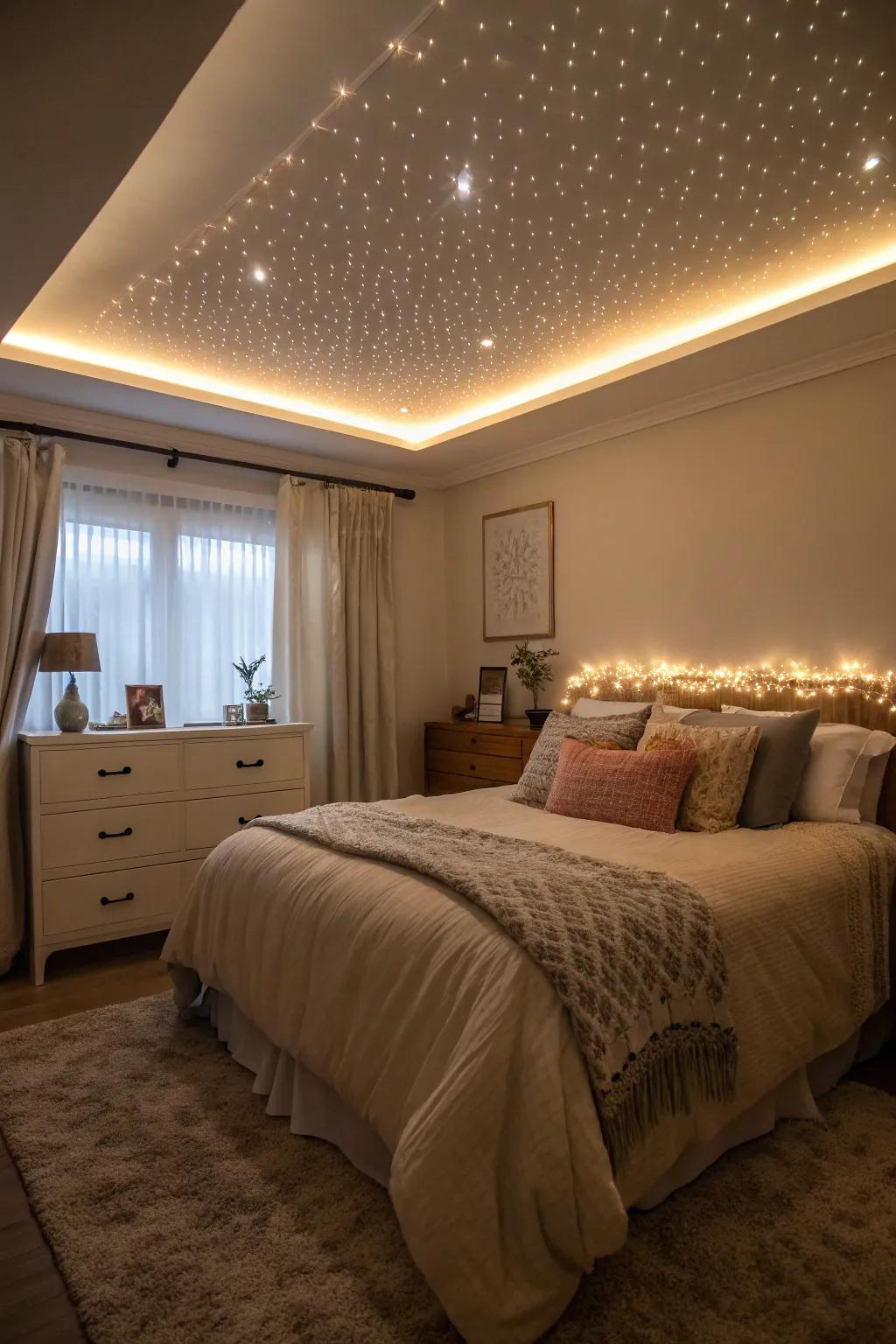 Integrated LED strips provide warm, ambient lighting.