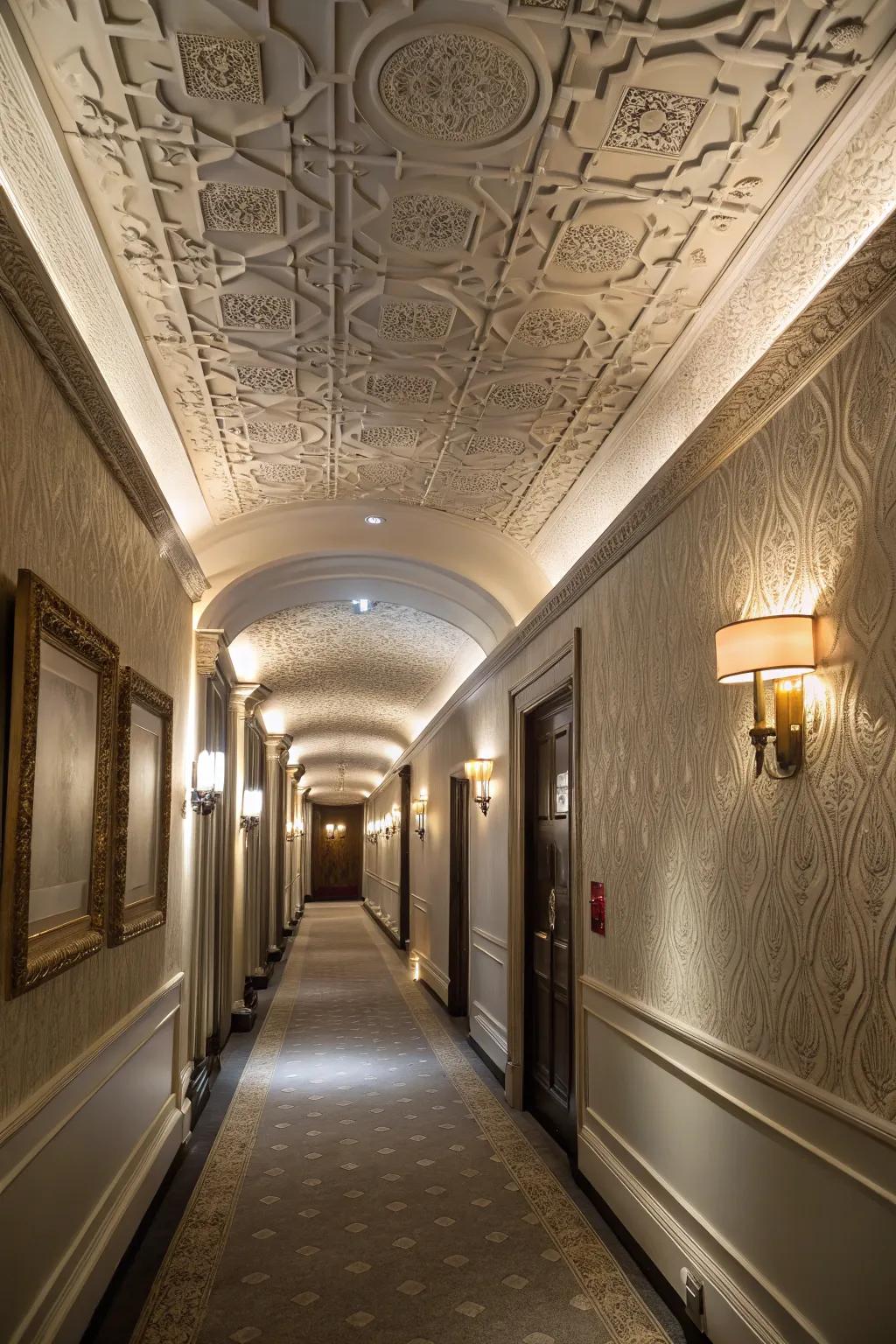 Textured finishes add depth and character to ceilings.
