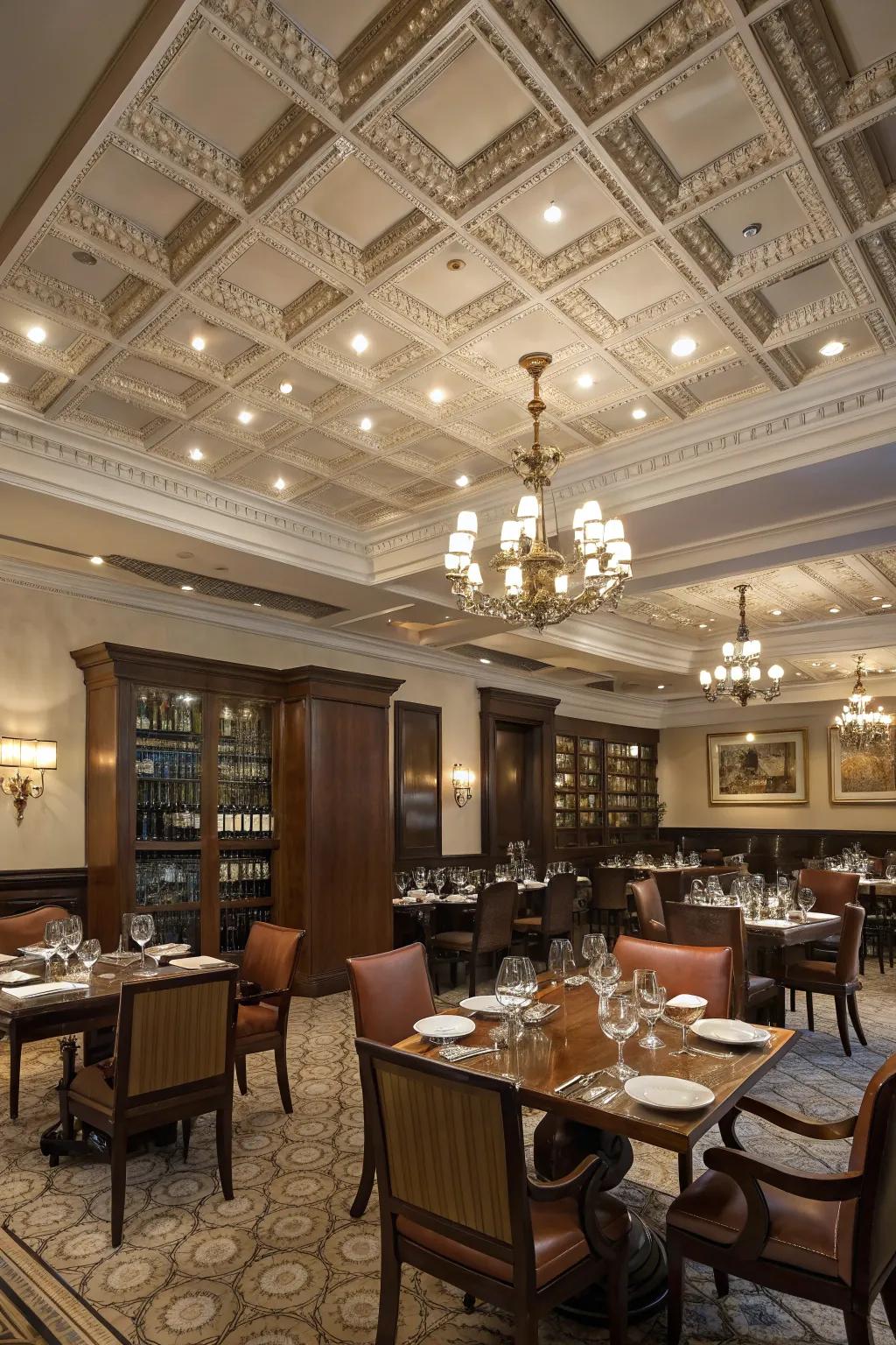 Grid ceilings add structure and elegance.