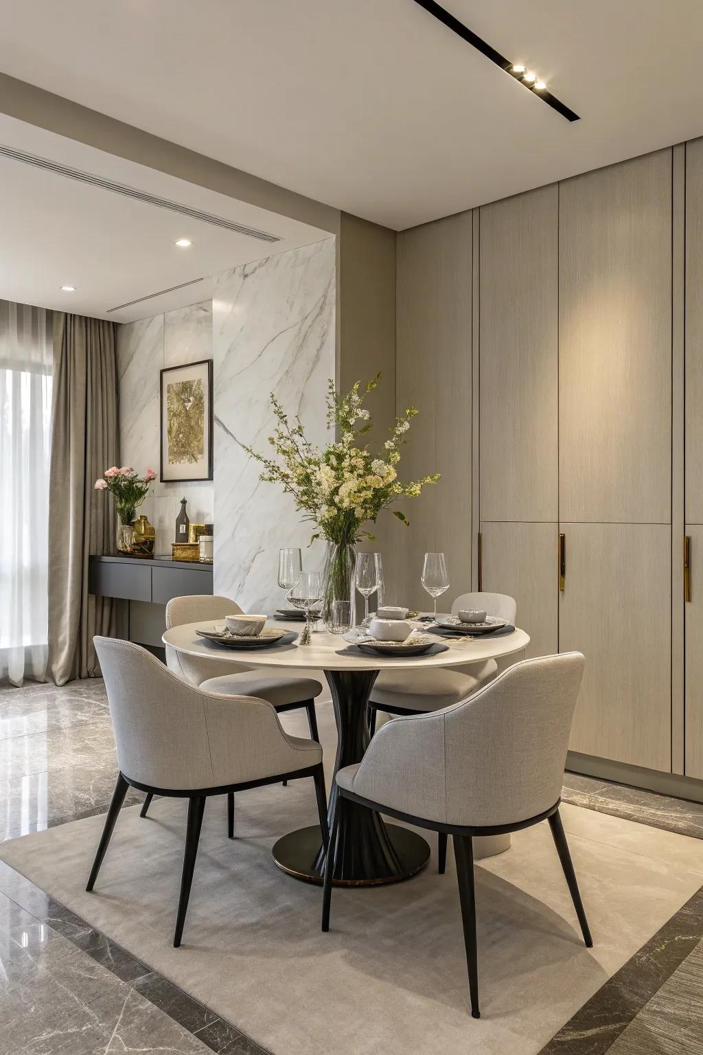 Minimalist dining table with clean lines creating a serene atmosphere.