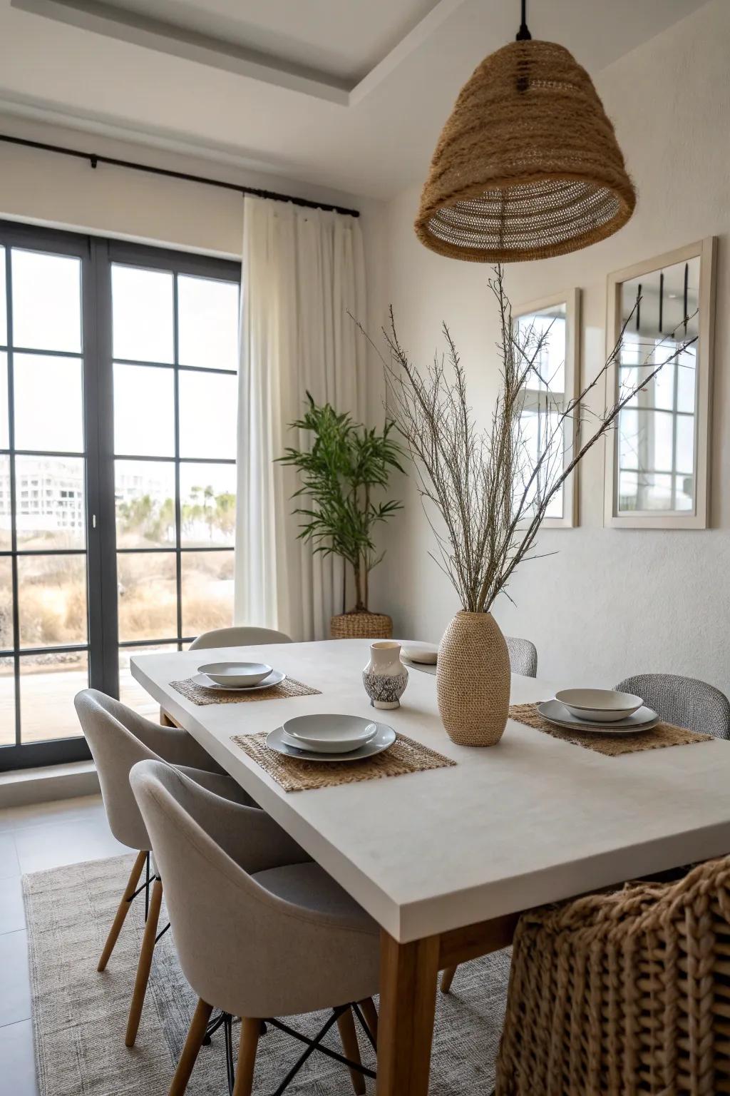 Minimalist dining table allowing the room’s design to shine.