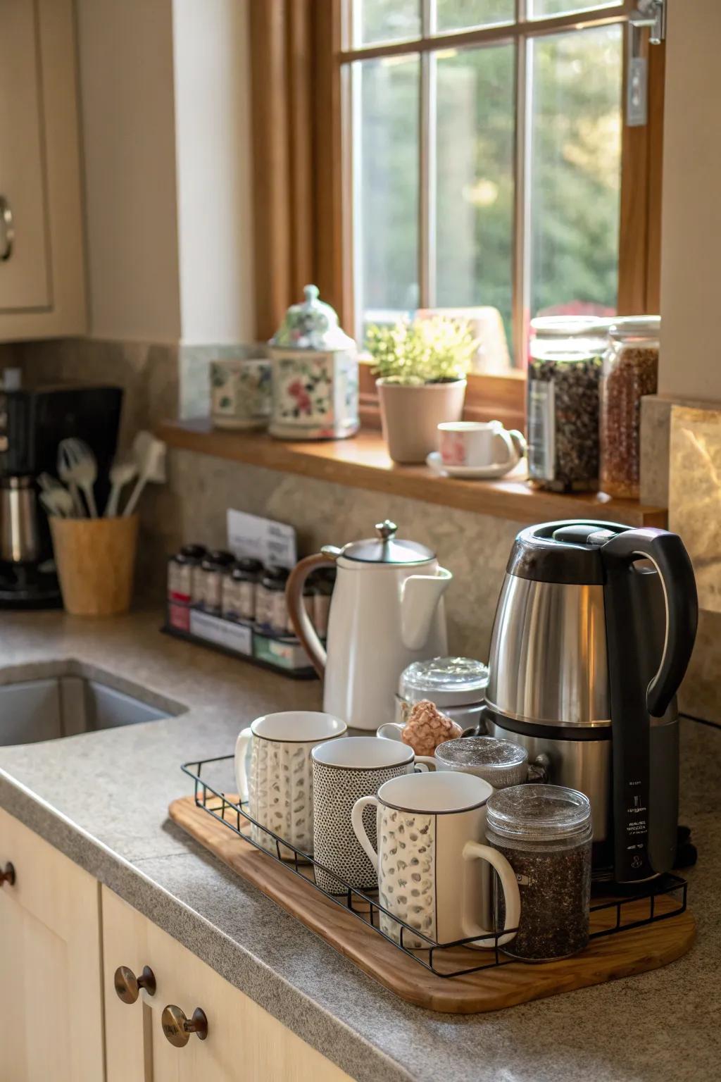 A designated area for hot drinks adds both convenience and style to kitchens.