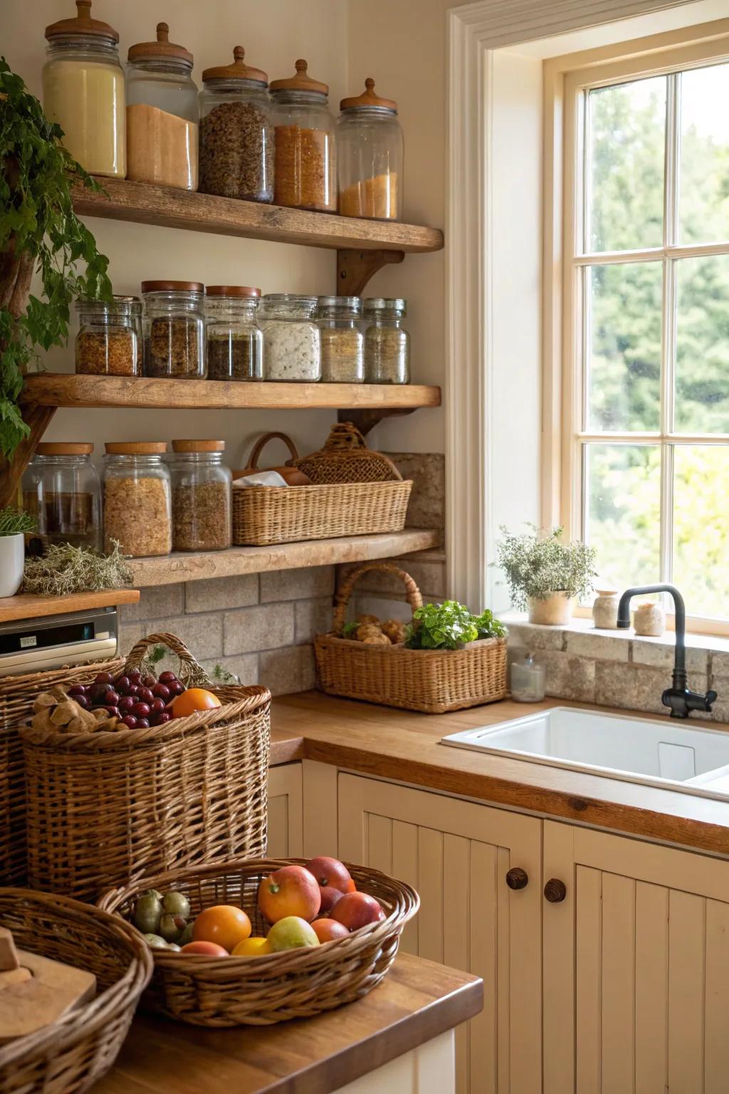 Chic storage options help maintain an organized and attractive kitchen.