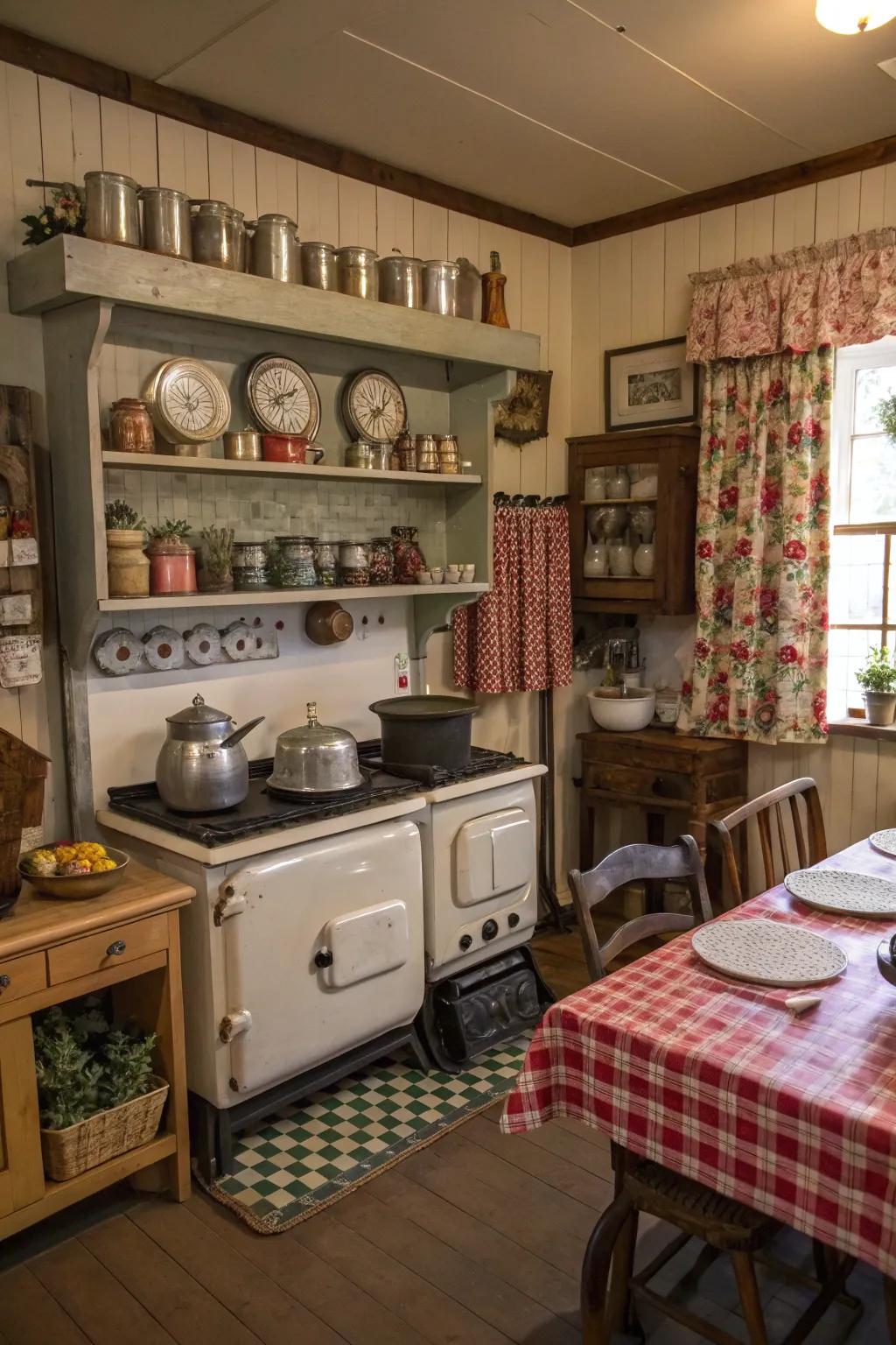 Antique pieces add warmth and nostalgic charm to kitchens.