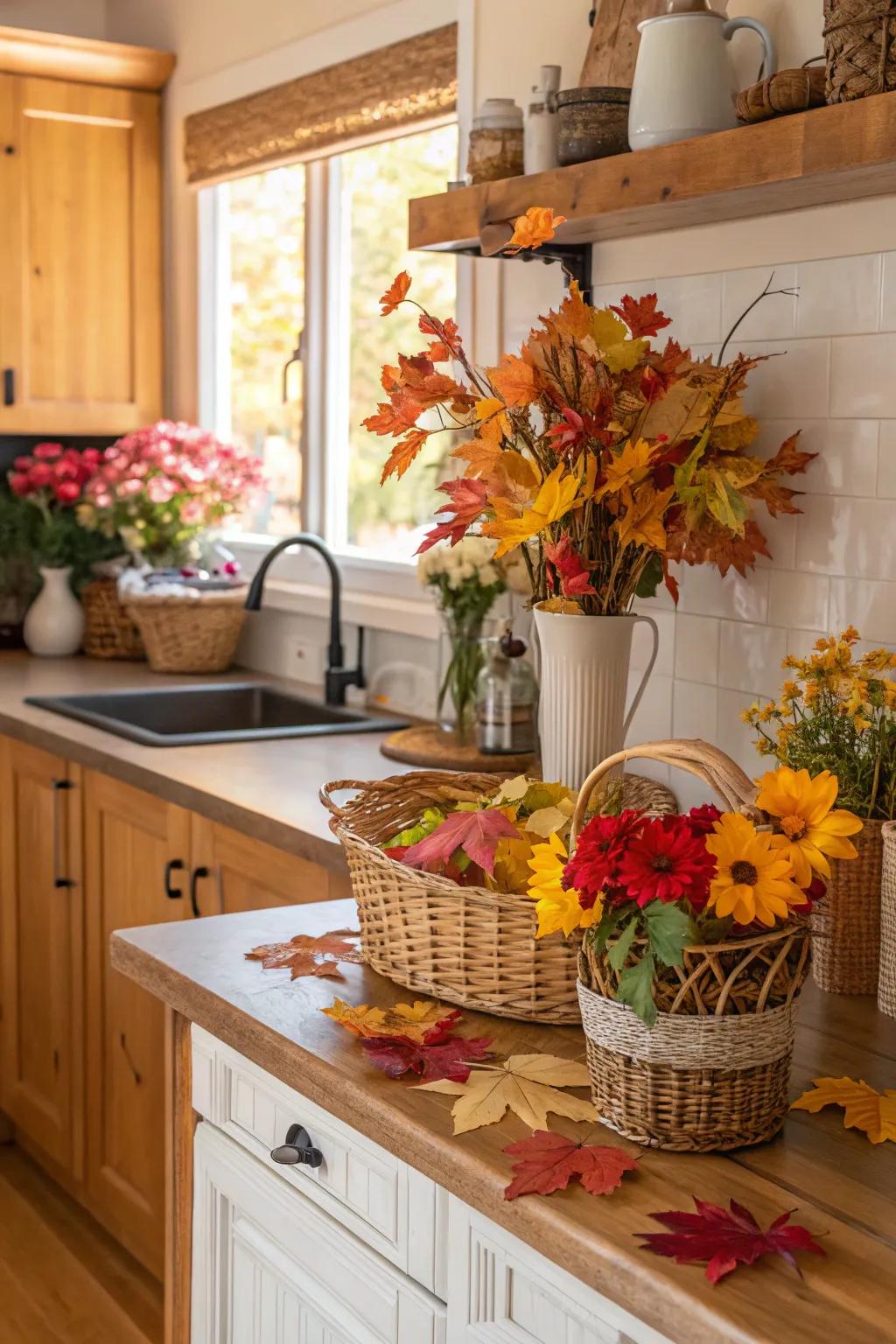 Seasonal decorations keep kitchens lively and inviting throughout the year.
