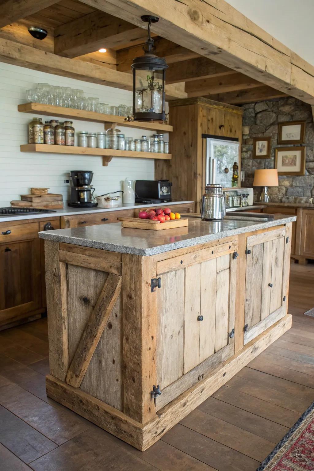 Sustainable kitchen island made from reclaimed wood.