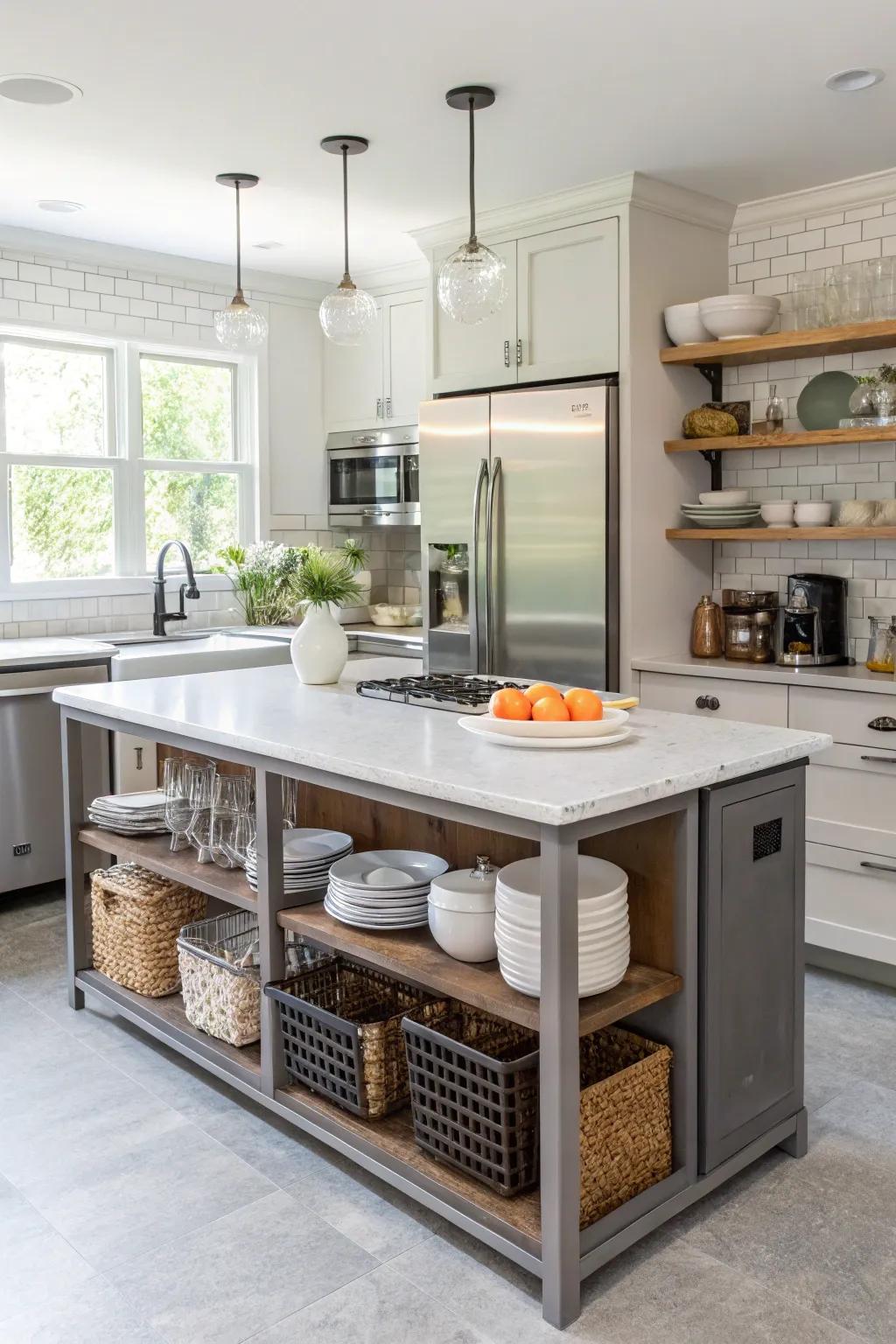 Versatile utility kitchen island adapting to various needs.