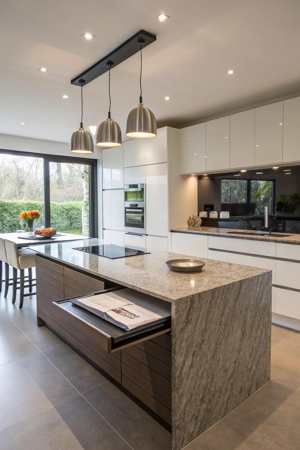 Folding table kitchen island maximizing workspace in small kitchens.