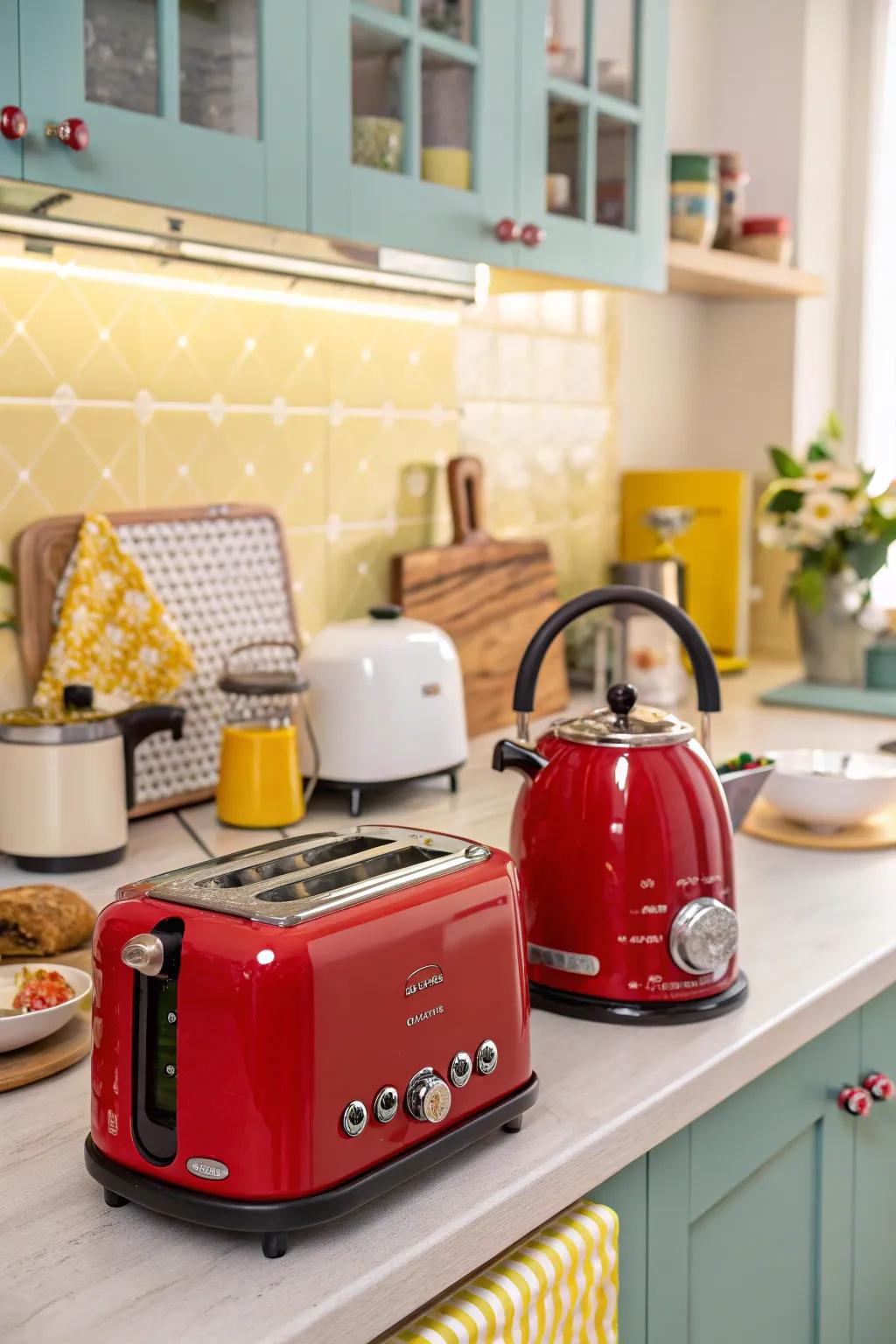 Colorful appliances add joyful pops of color.