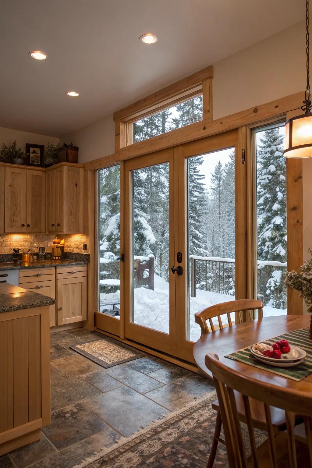 Keep your kitchen cozy year-round with energy-saving bifold doors.