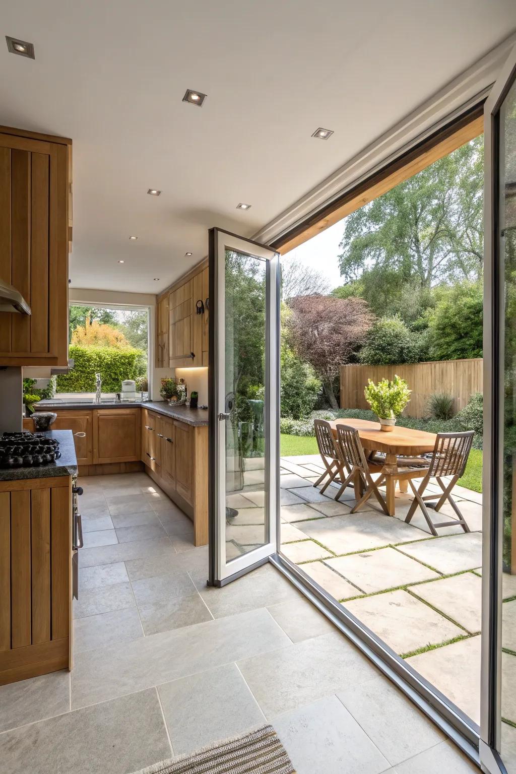 Seamlessly connect your kitchen with outdoor living spaces using bifold doors.