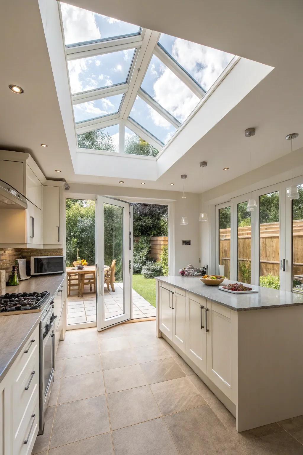 Combine bifold doors with skylights to boost natural light.
