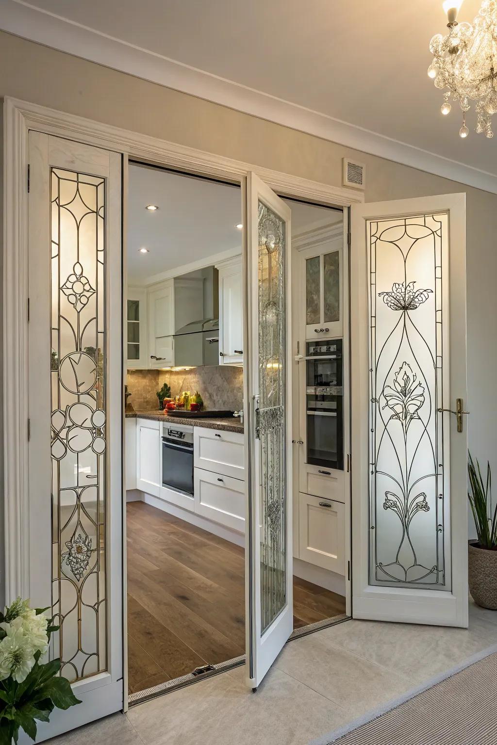 Decorative glass panels bring unique style to bifold doors.