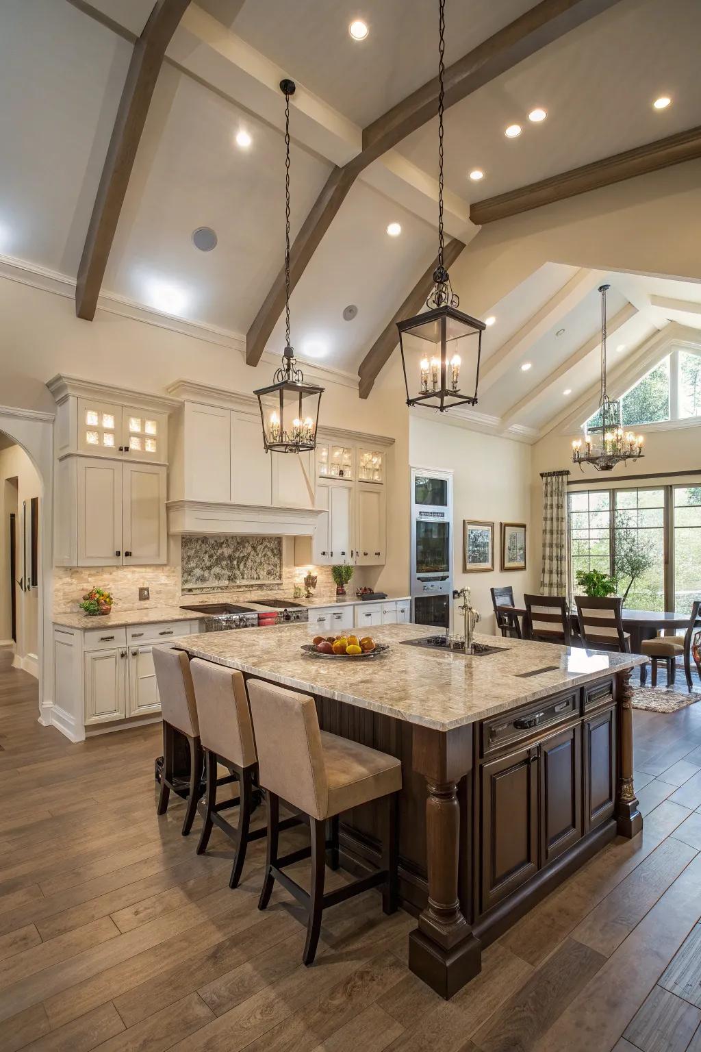 A kitchen island serves as a hub for cooking and socializing.