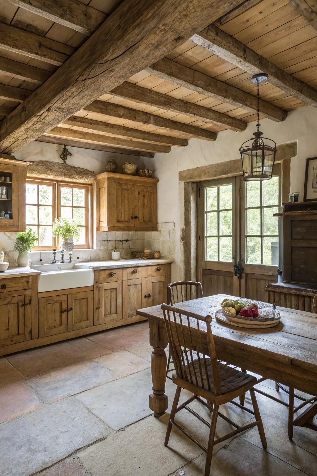 Exposed wooden beams add character and warmth.