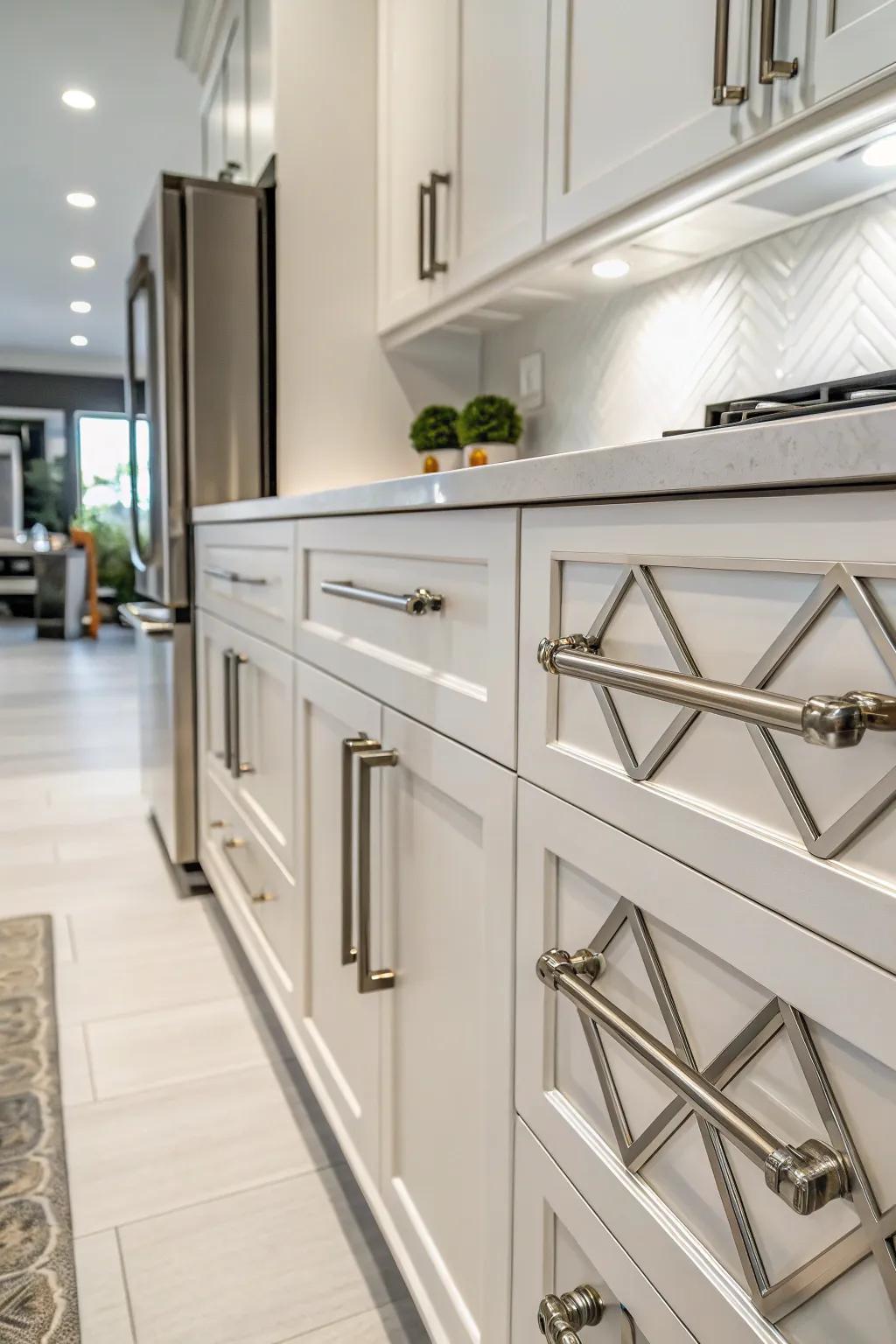 Geometric hardware adds a modern architectural touch.