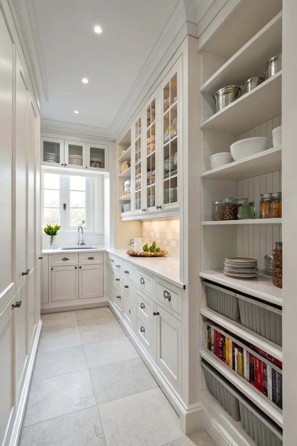 Vertical storage solutions optimize limited kitchen space.