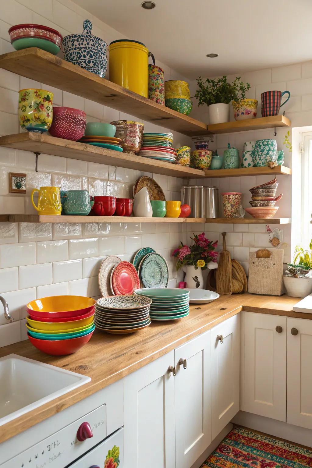 Open shelves add charm and a sense of spaciousness to your kitchen.