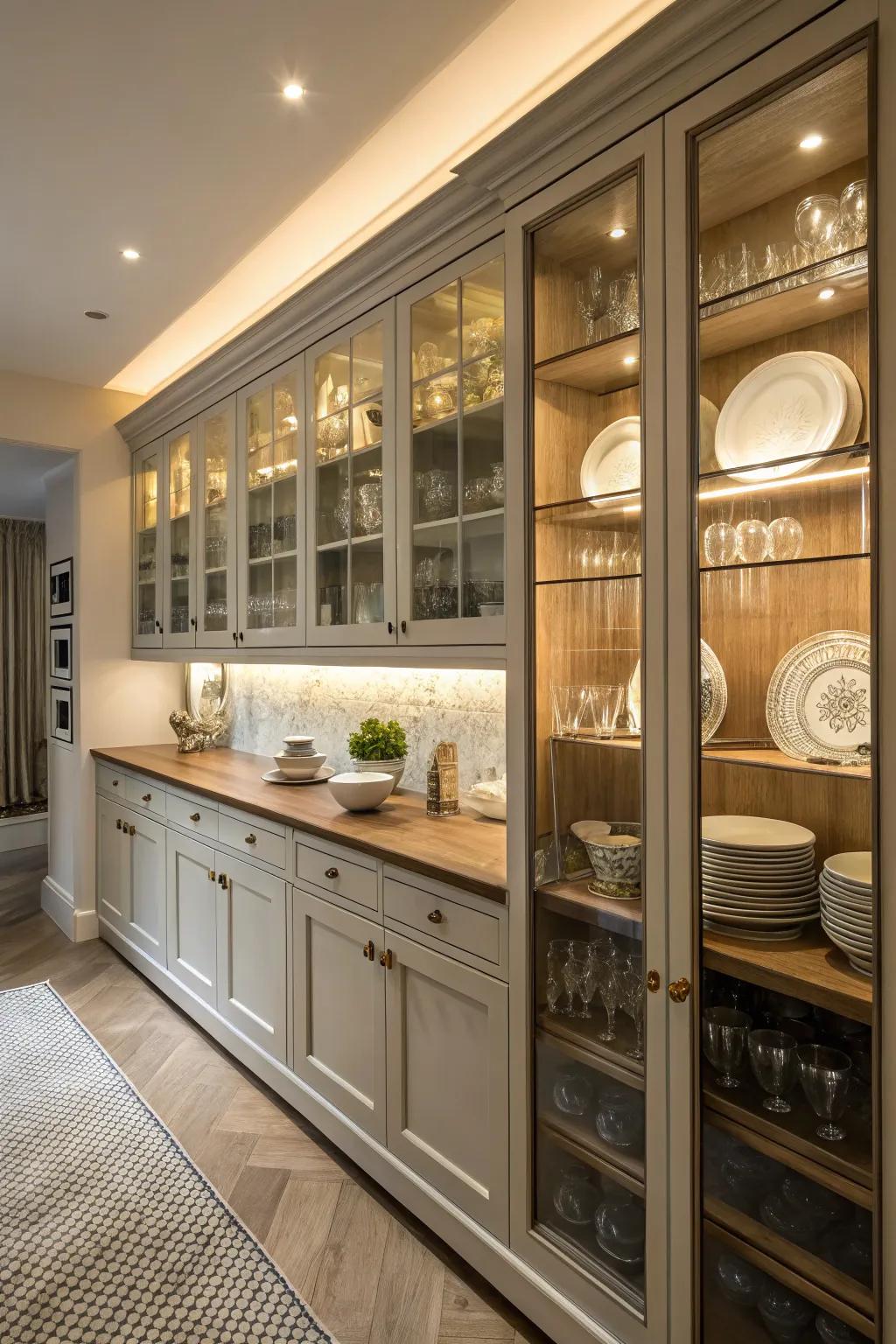 Glass cabinets add sophistication and openness to your kitchen.