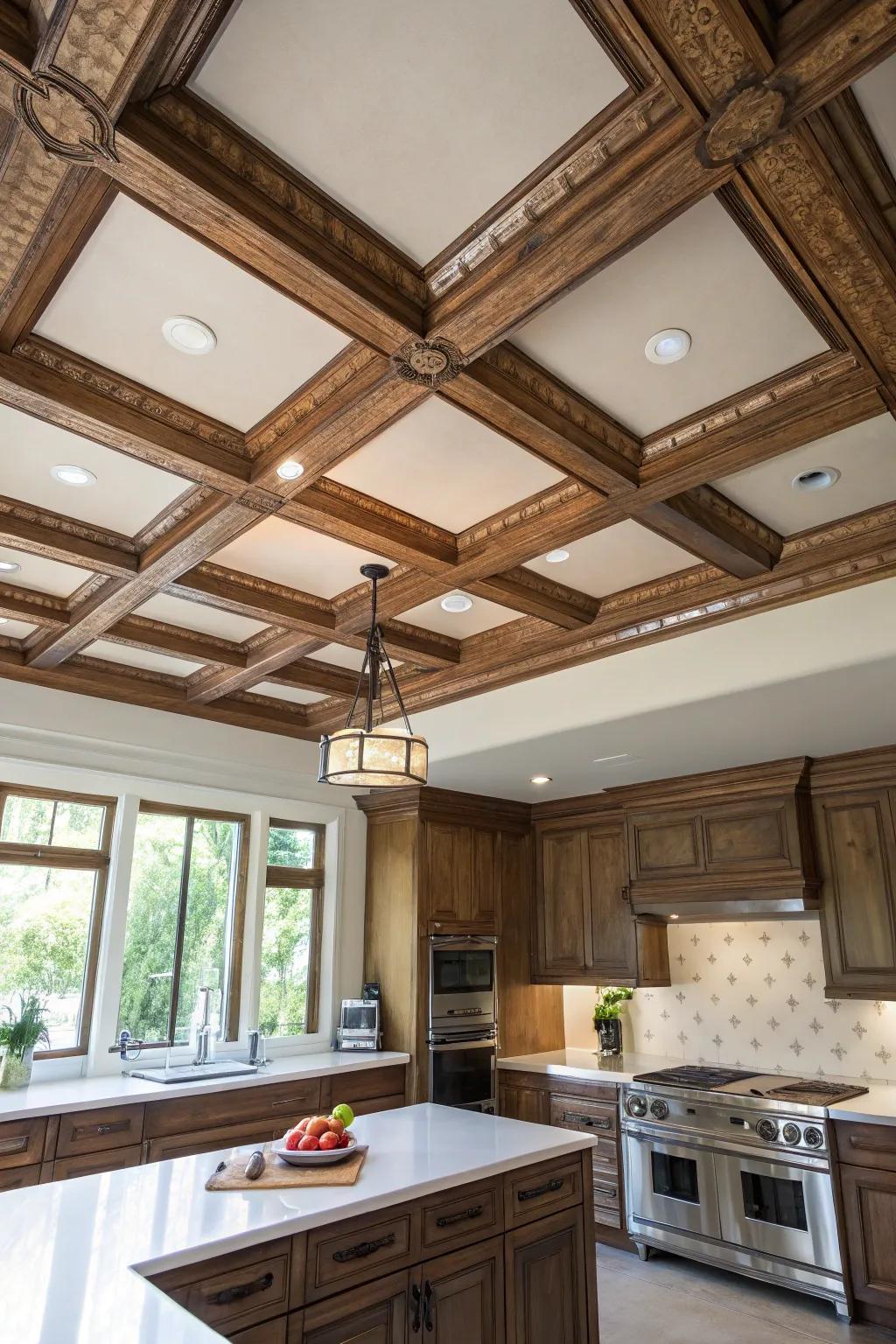 Unique ceiling designs add character and depth to your kitchen.