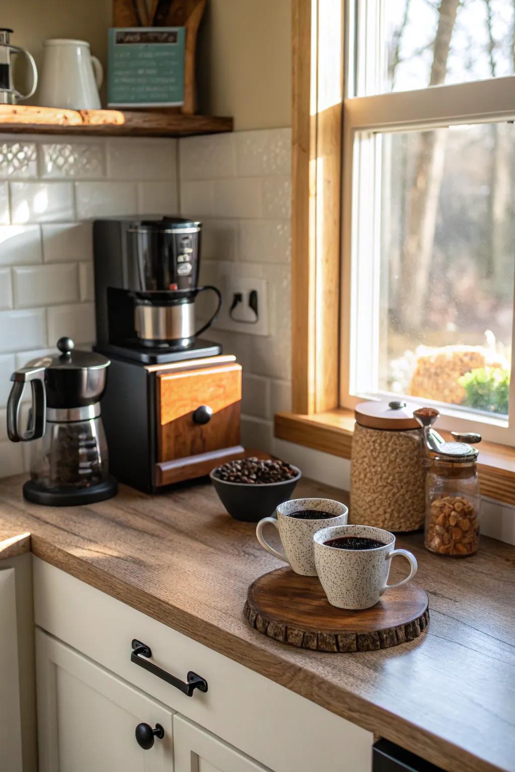 A coffee nook adds convenience and a cozy vibe to your kitchen.