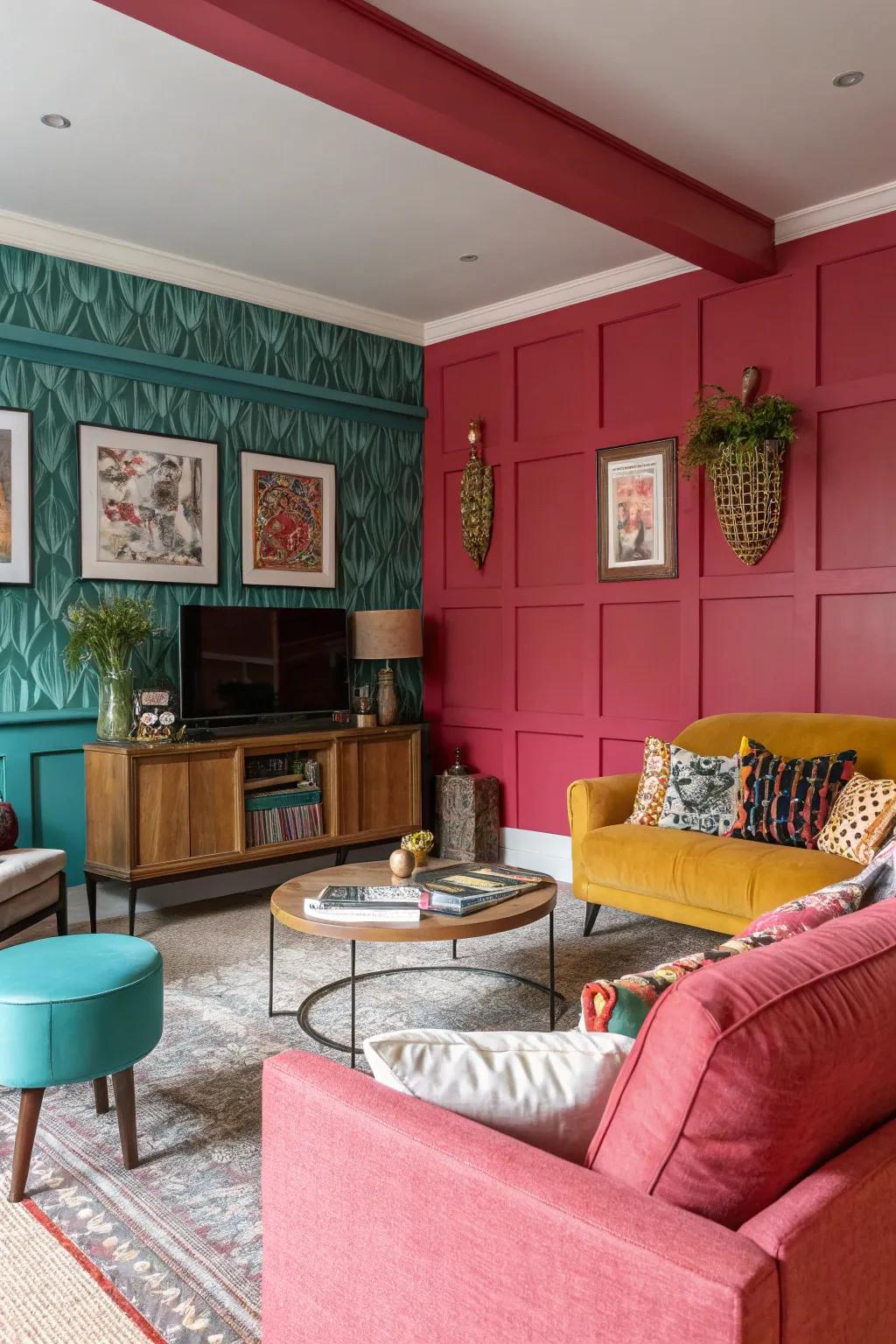 Vibrant colors enliven wall panels, creating an energetic atmosphere.