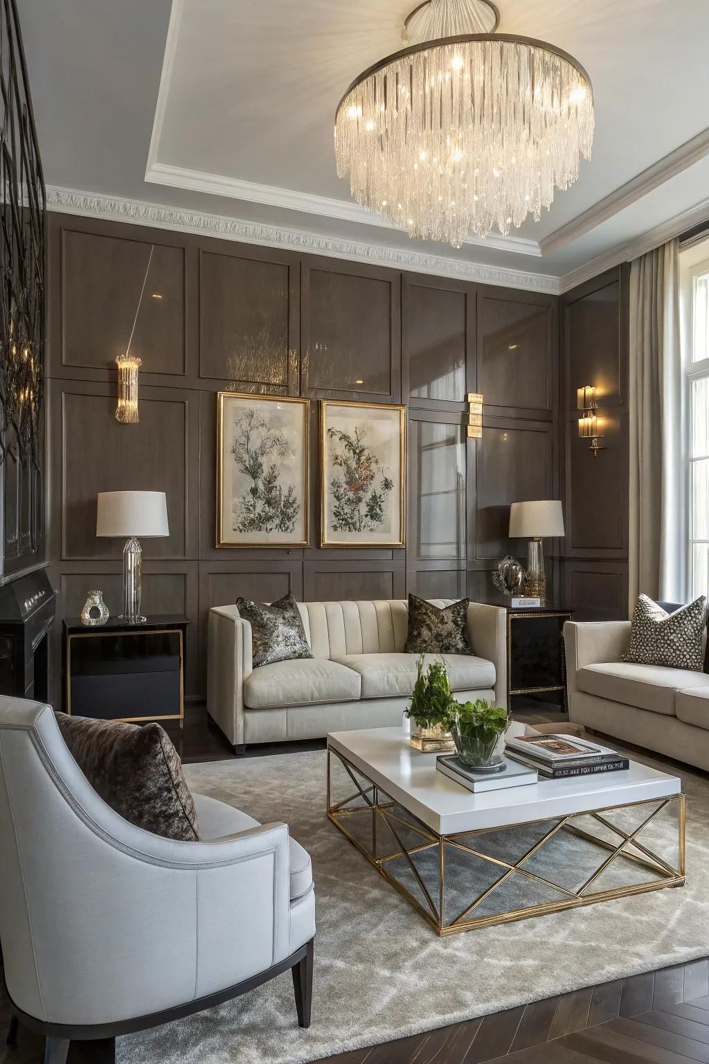 Glossy finishes bring a luxurious shine to wall paneling.