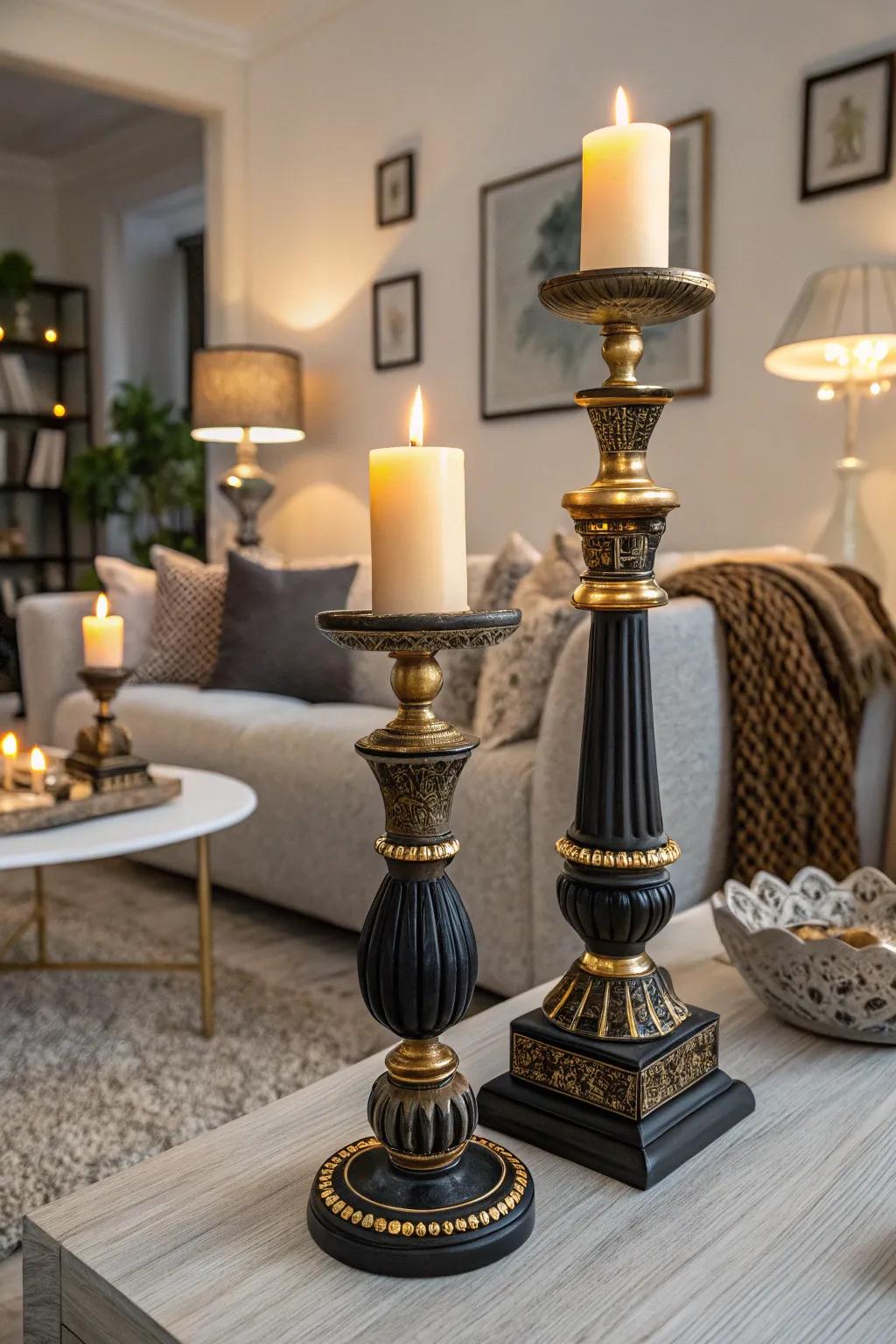 Sophisticated candleholders creating a warm ambiance.