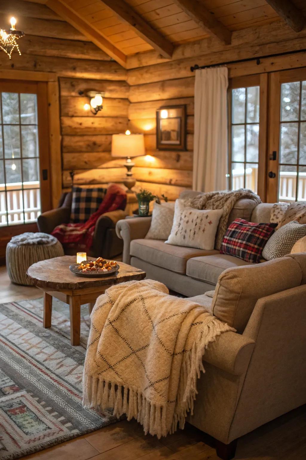 Snug accents such as toss blankets and pillows finalize this welcoming space.