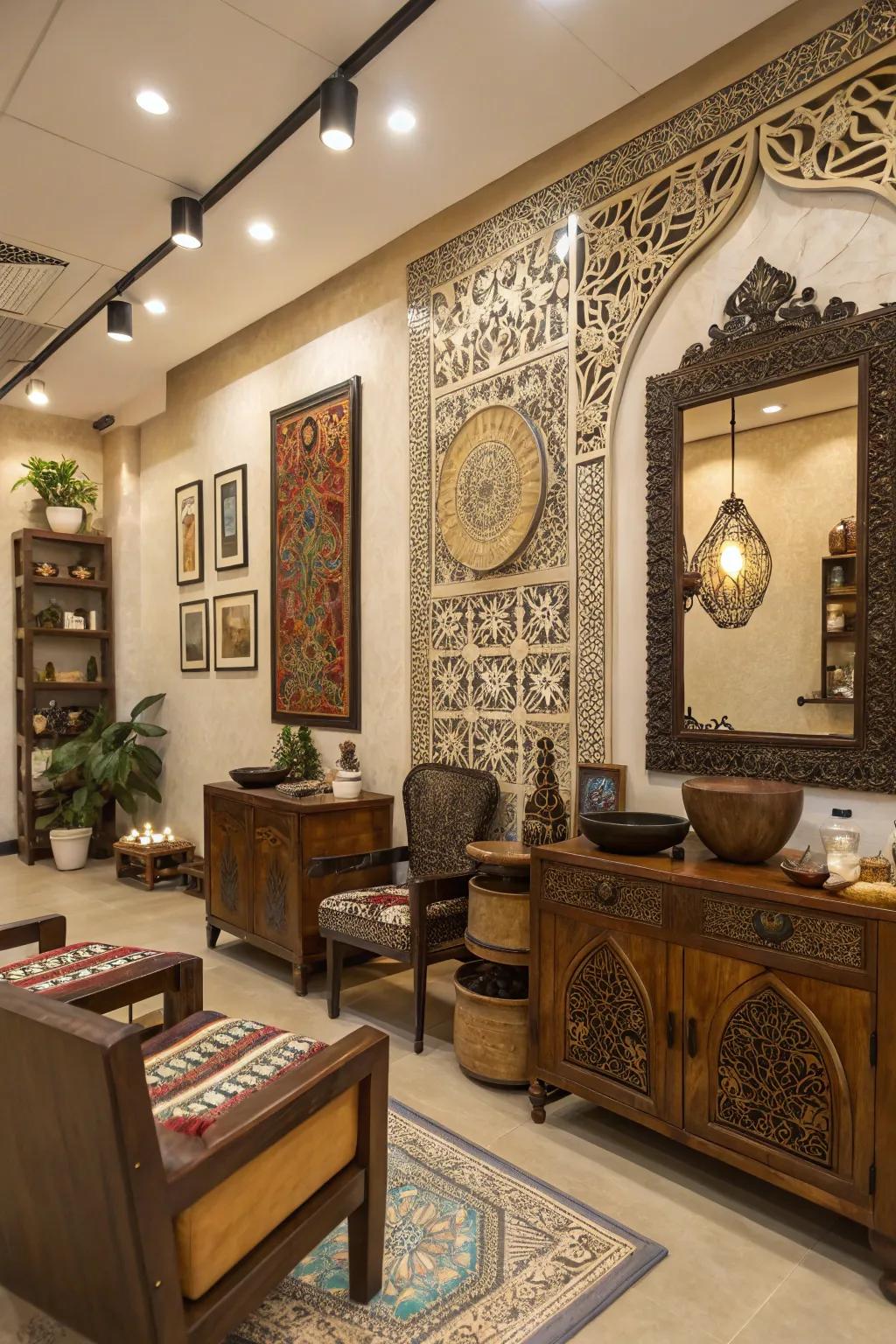 Cultural influences enriching the salon's atmosphere.