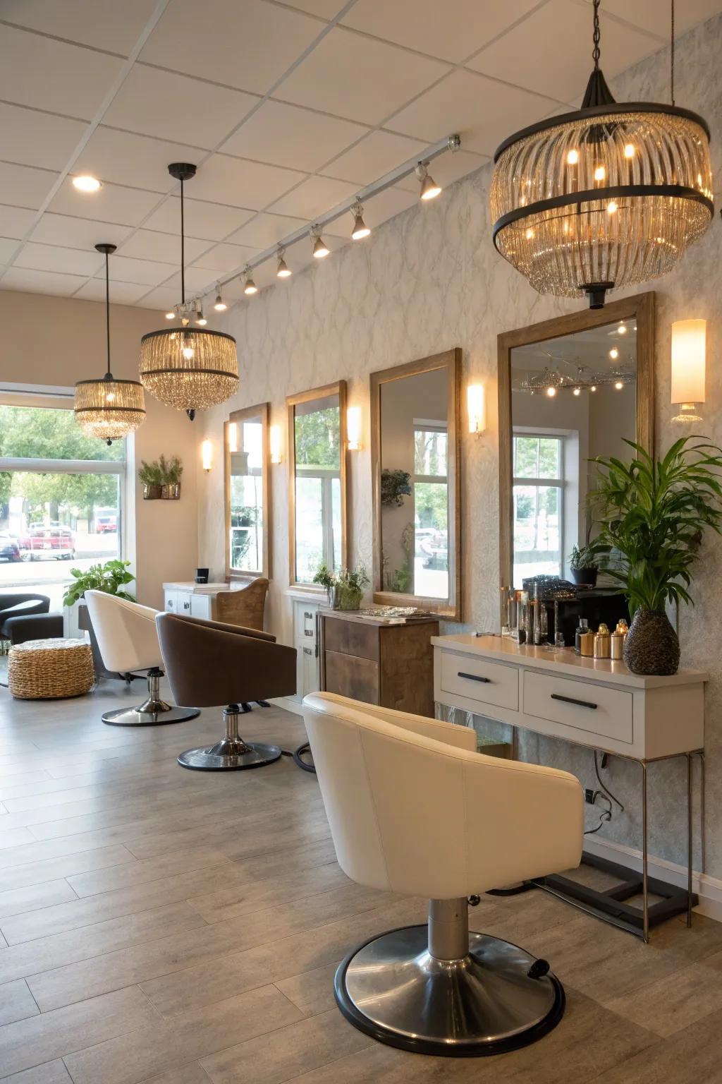 Illumination crafting a cozy and inviting salon environment.