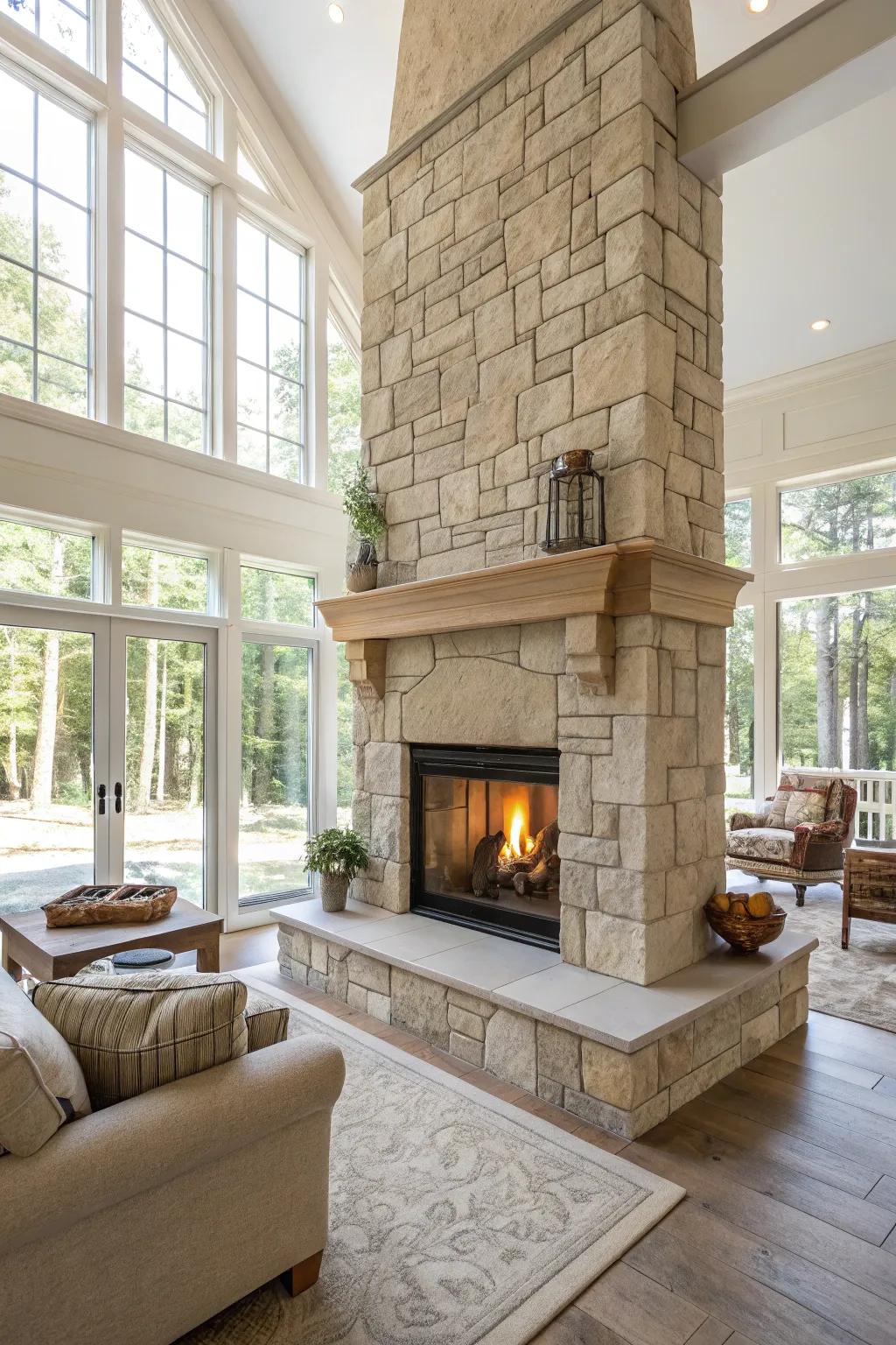 Light-colored stones create a fresh and spacious atmosphere.