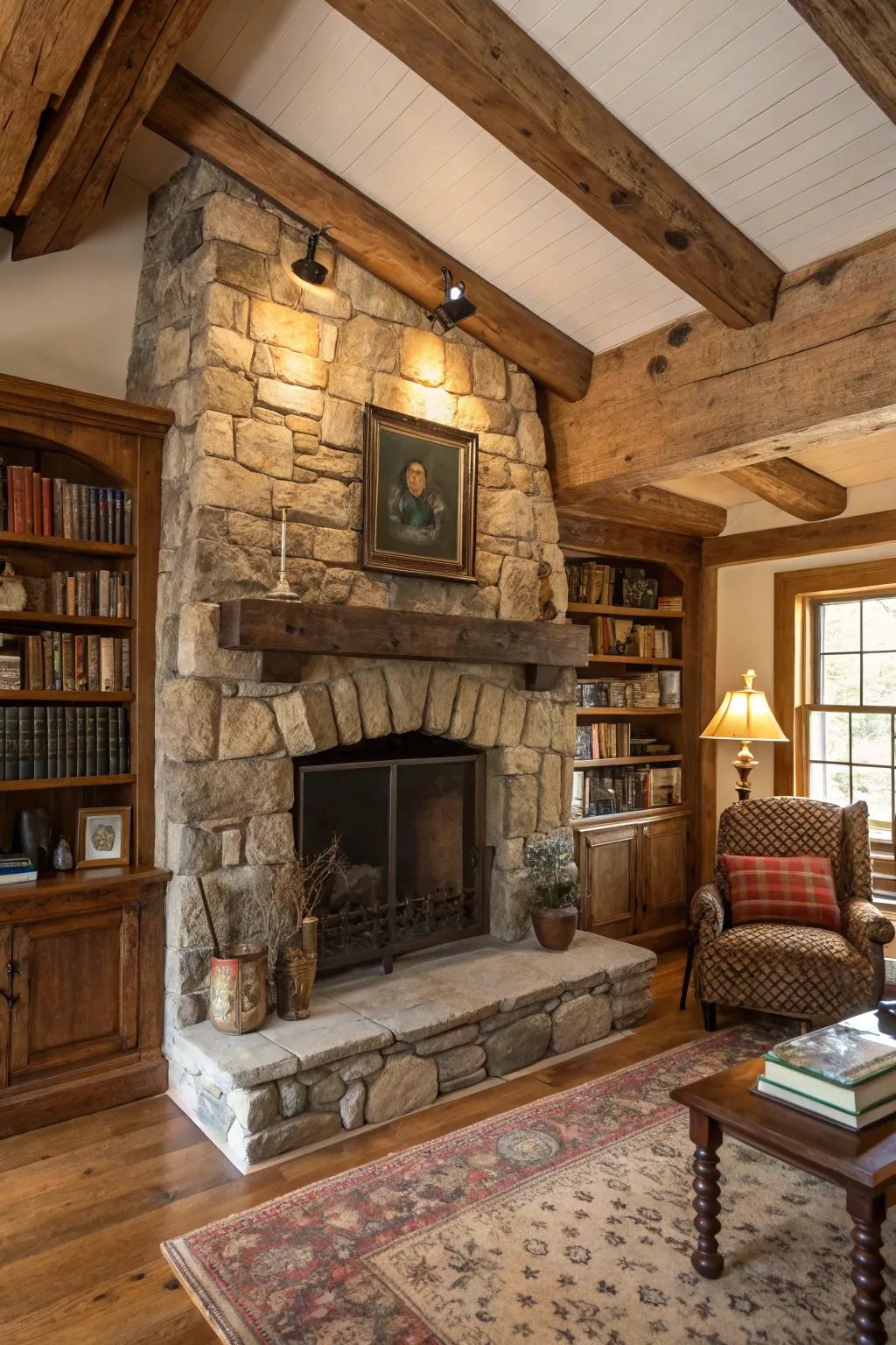 Enjoy the charm of a rustic stone fireplace that gives the feel of a rural escape.