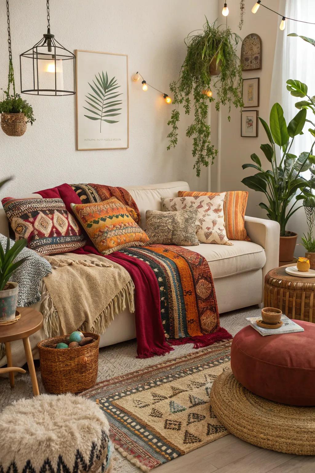 Comfort is vital in a bohemian living space.